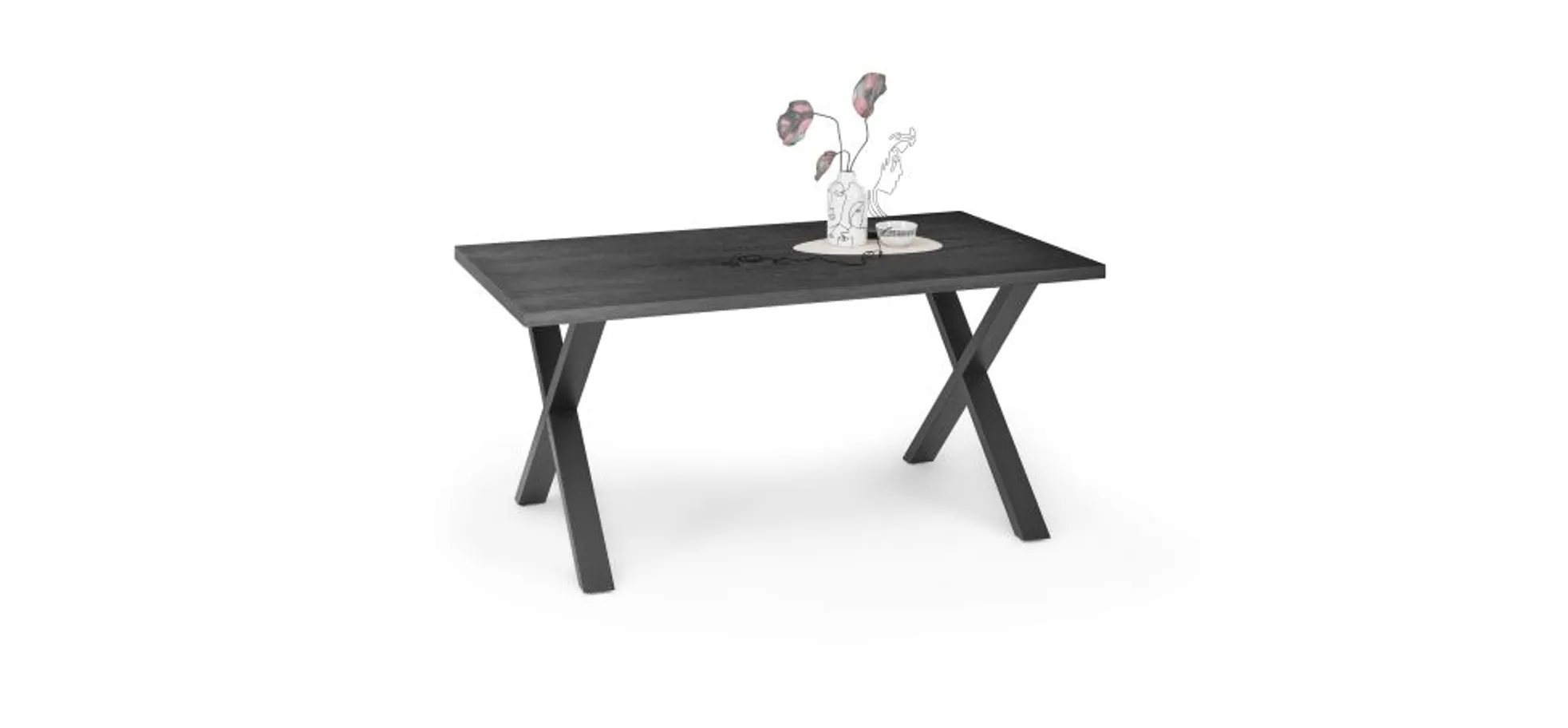 Esstisch - LB ca. 140x90 cm, Schwarzstahl, Schwarz