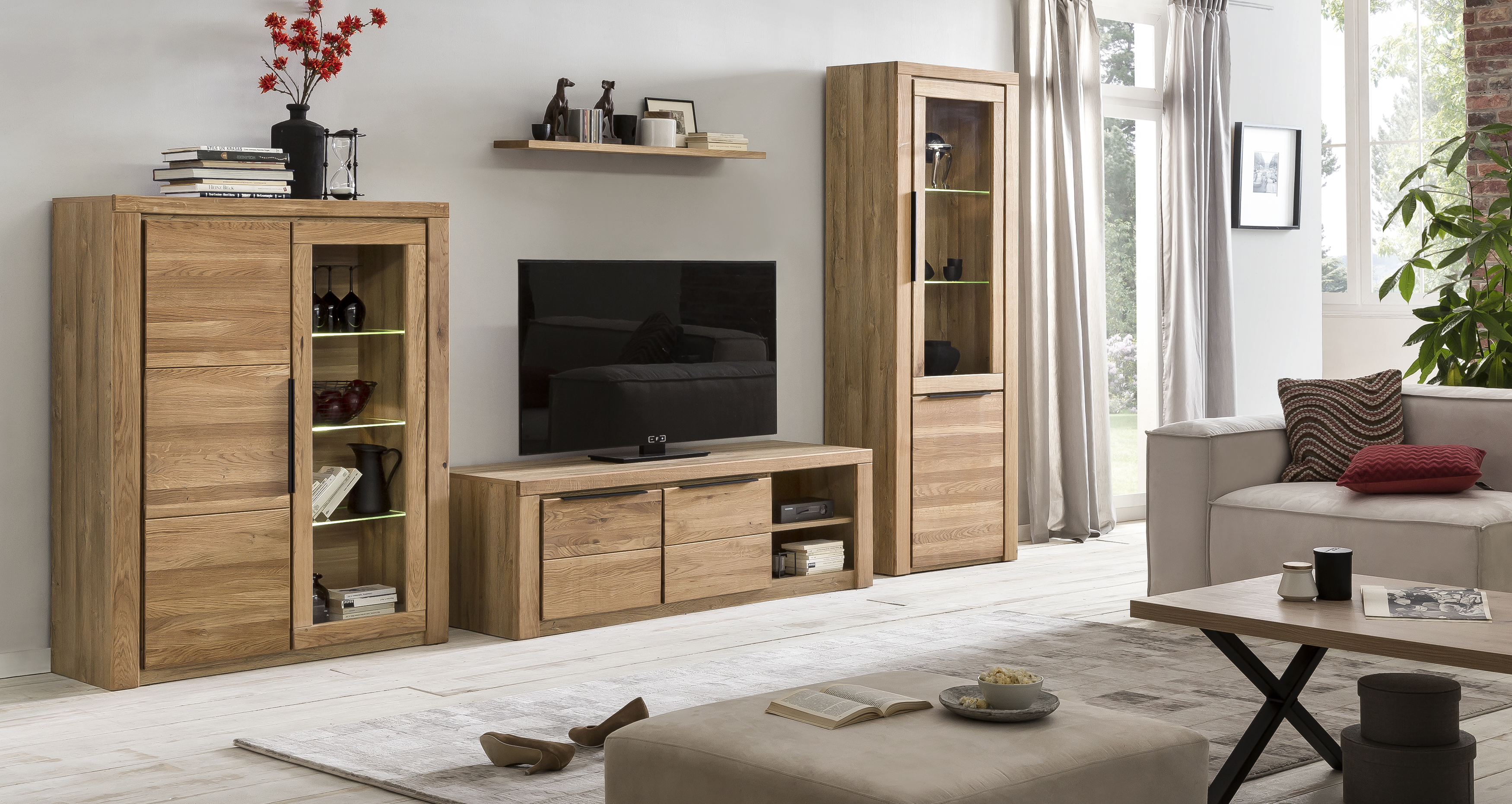 Vitrine, Eiche, 1 Holztür,1 Glastür - Eltia