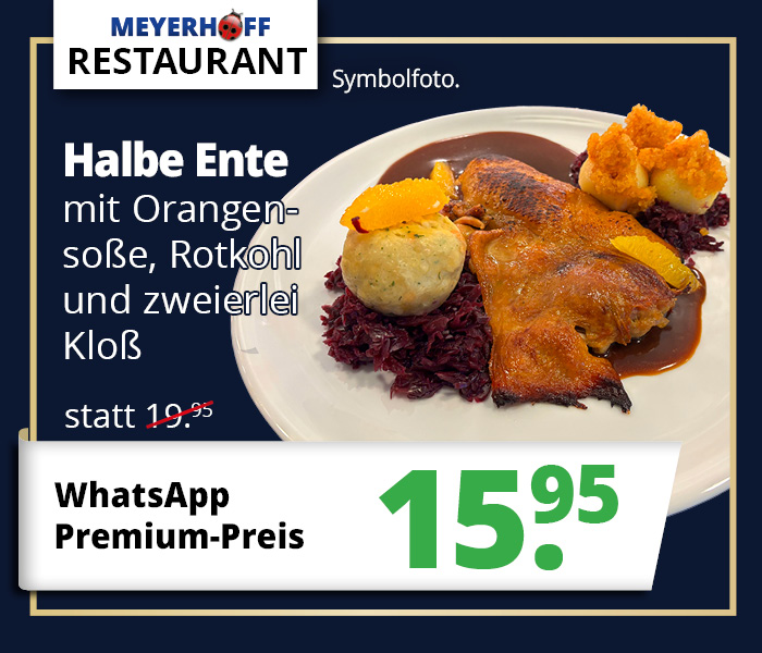 Premium-Vorteil • Halbe Ente mit Orangensauce, Rotkohl und zweierlei Kloß für 15,95€ statt 19,95€ • Meyerhoff Restaurant