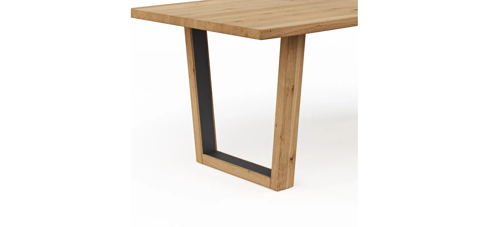 Esstisch Belfast - LB ca. 240x100 cm, Eiche massiv, mit Metalleinlage im Gestell