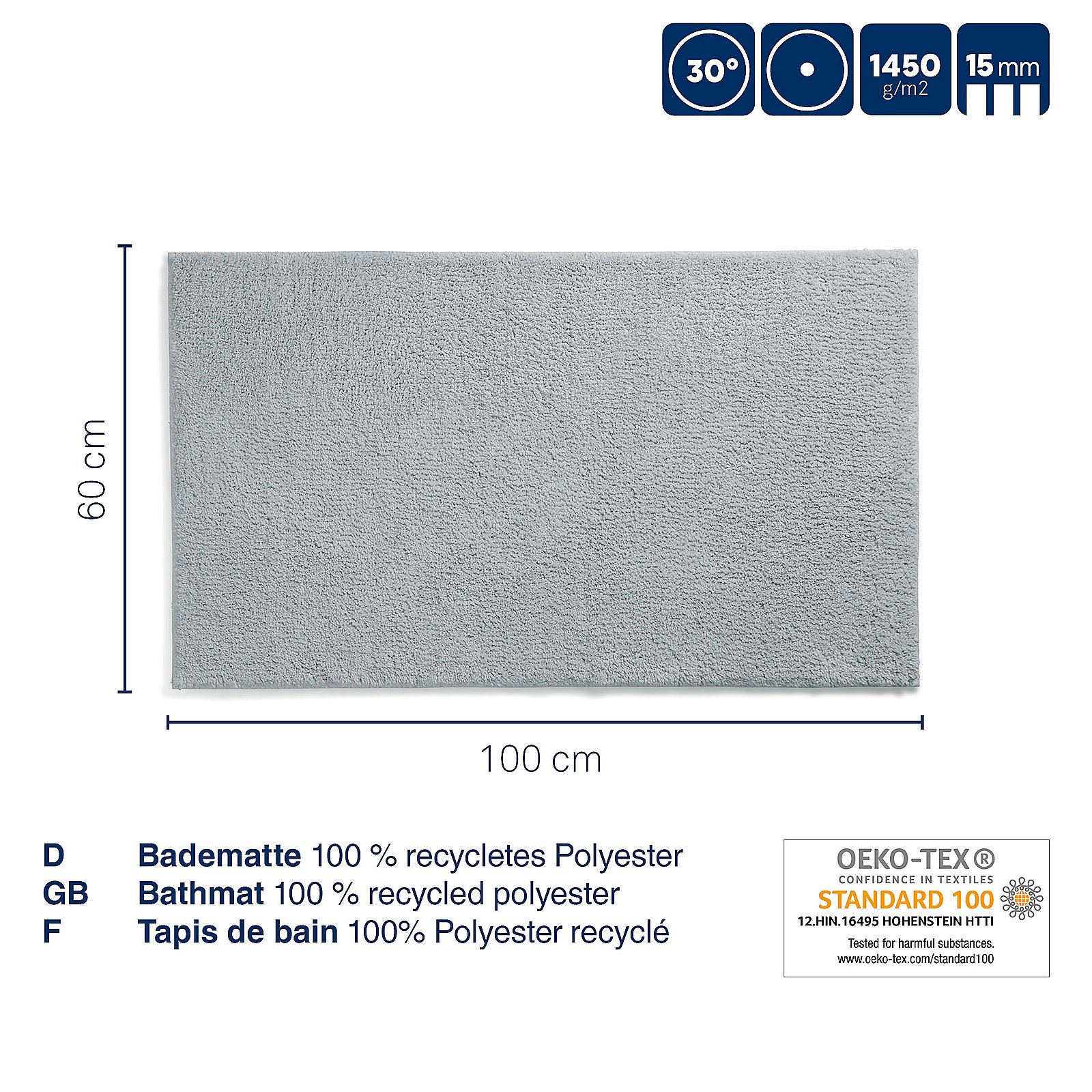 Badematte Maja 60x1,5x100 cm - 100%Polyester frostblau
