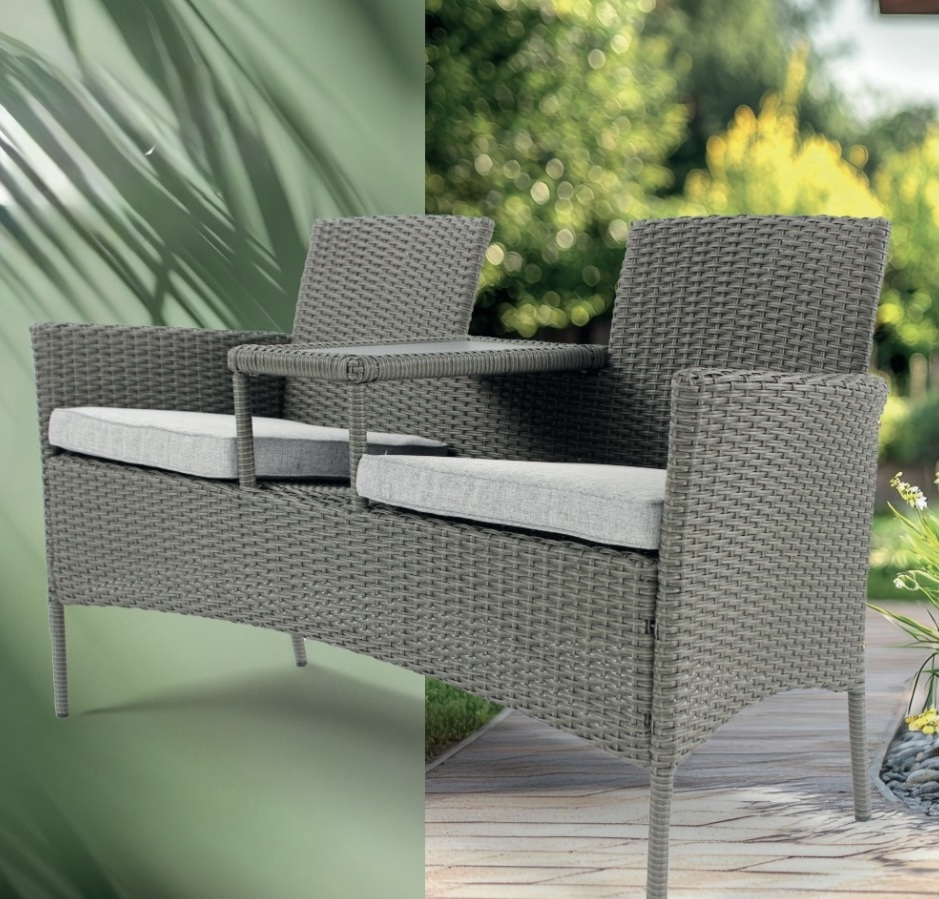 Gartenbank, 2-Sitzer mit Tisch,Rattanoptik - Gartenbank