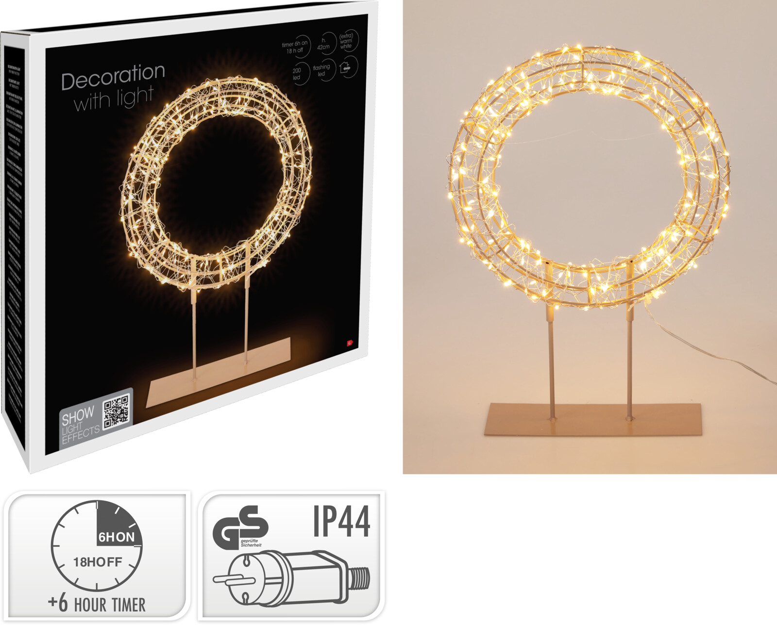 LED Ring auf Sockel, ca. 42cm - Timer