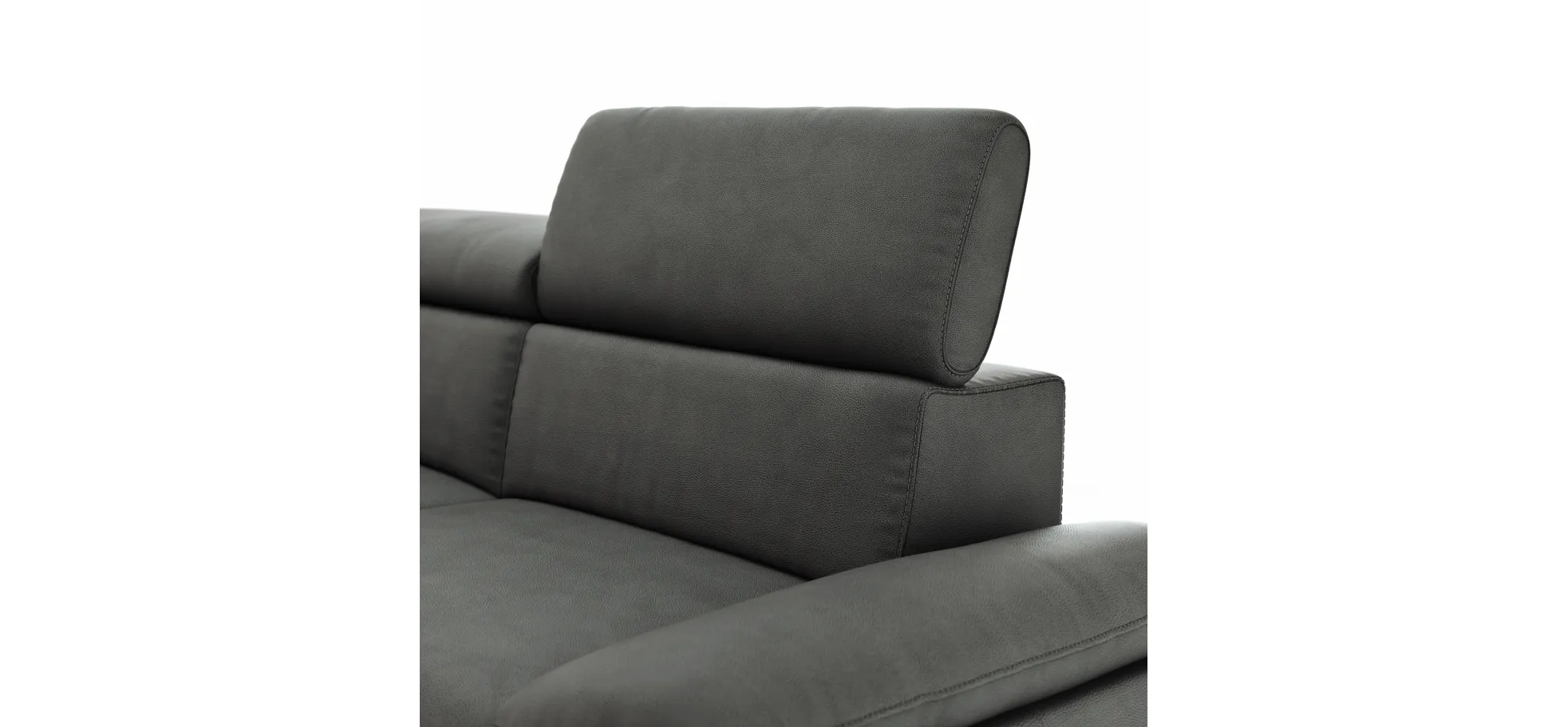 Ecksofa Felipa - Longchair links mit 2,5-Sitzer inkl. Armlehne verstellbar und Rückenlehne/Sitztiefe verstellbar (motorisch), Leder, Grau