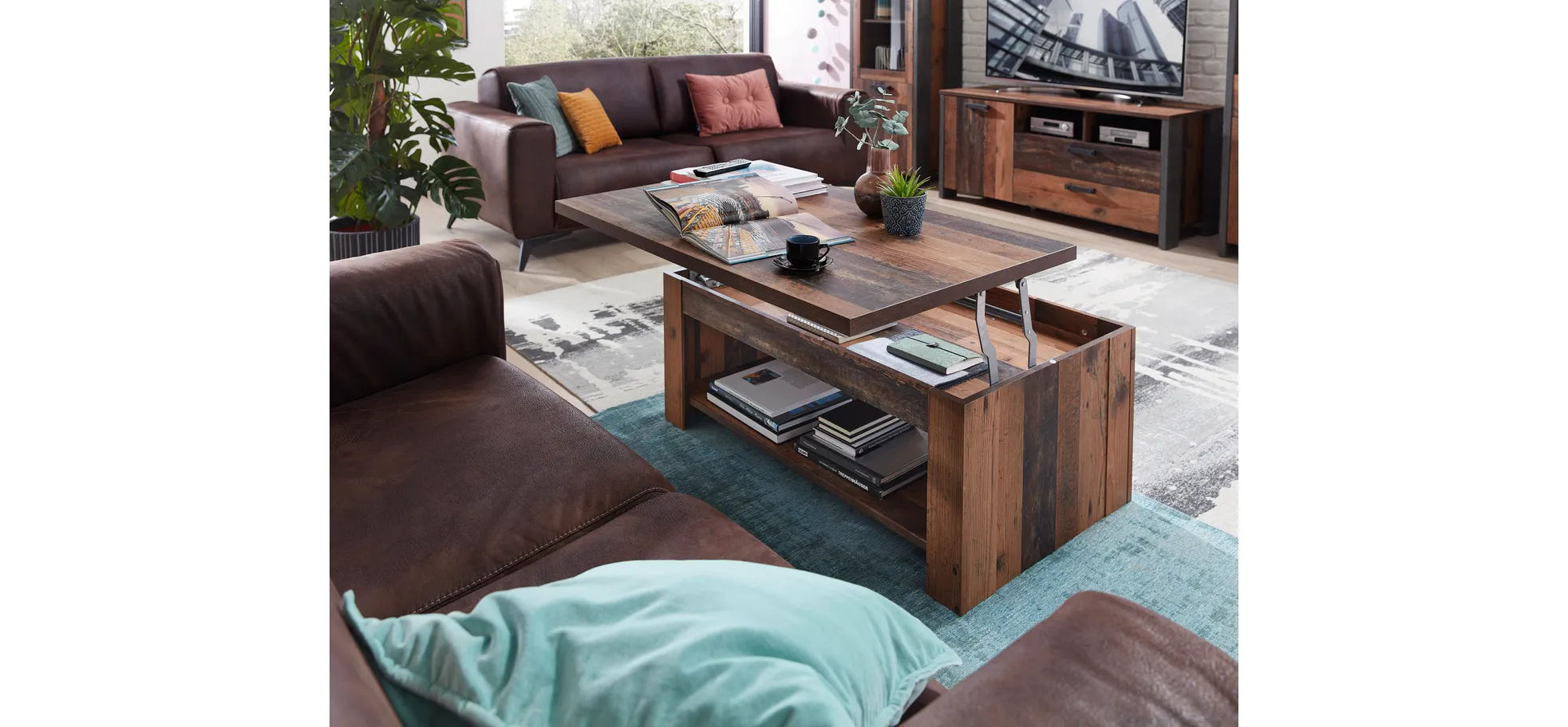 Couchtisch FEA - höhenverstellbar, LB ca. 110x65 cm, Old-Wood Vintage Dekor