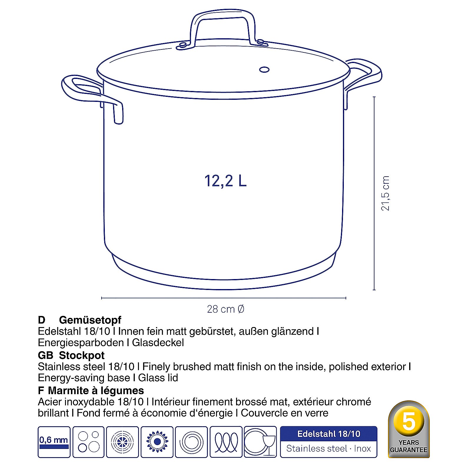 Gemüsetopf Flavoria - mit glasdeckel, 12,2l