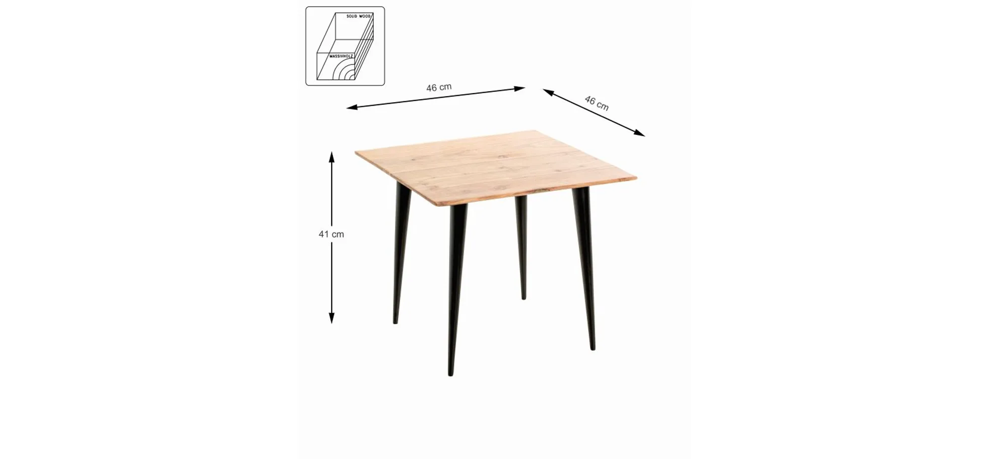 Beistelltisch - B/H/T ca. 46x41x46 cm, Akazie natur, Schwarz