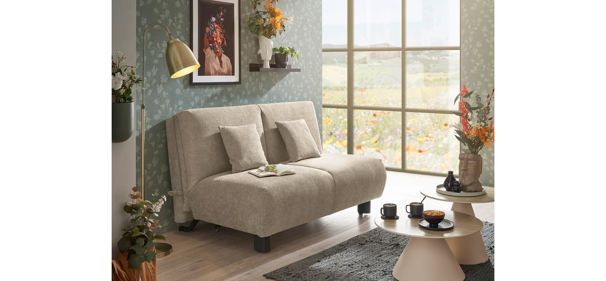 Faltsofa EBBY - 2-Sitzer ohne Armlehne, 140 cm inkl. Schlaffunktion/Relaxfunktion, Stoff, Taupe Faltsofa EBBY - 2-Sitzer ohne Armlehne, 140 cm inkl. Schlaffunktion/Relaxfunktion, Stoff, Taupe