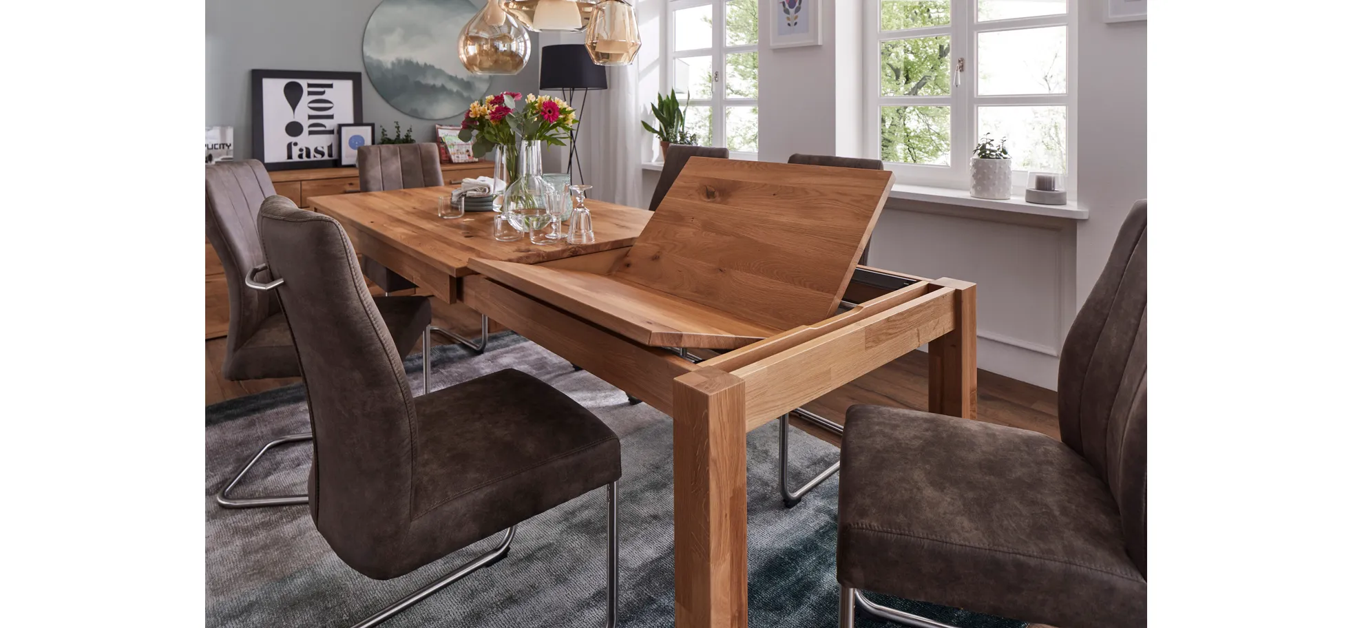 Esstisch Dinner - verlängerbar, LB ca. 160x90 cm, Wildeiche massiv