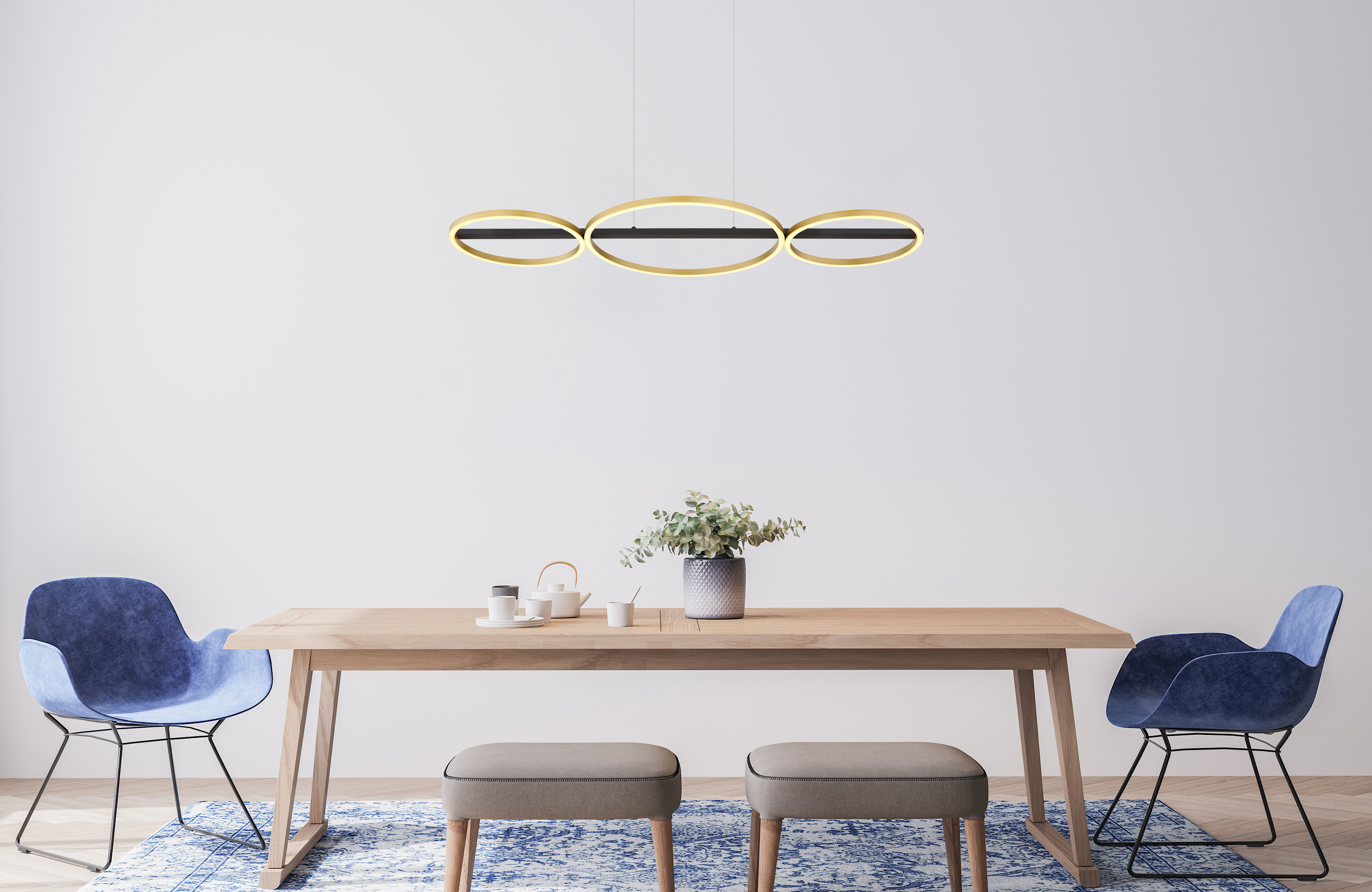 Pendelleuchte LUFFY - LED, Schwarz Matt/Messing Matt, 93x39,4x5,3cm