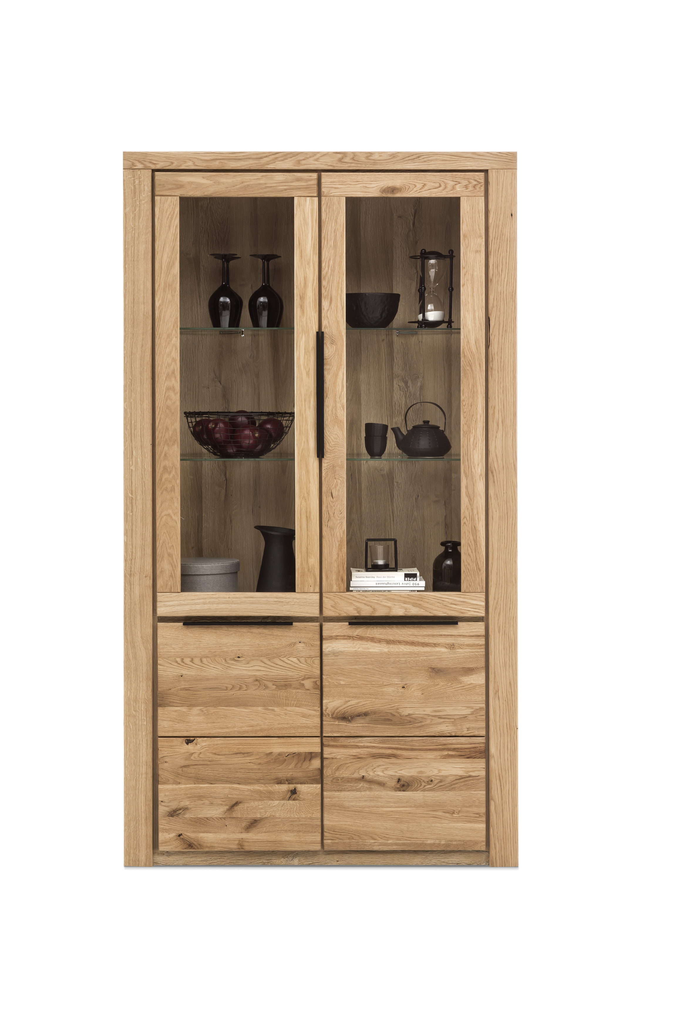 Vitrine, Eiche, 2 Holztüren, 2 Glastüren - Eltia