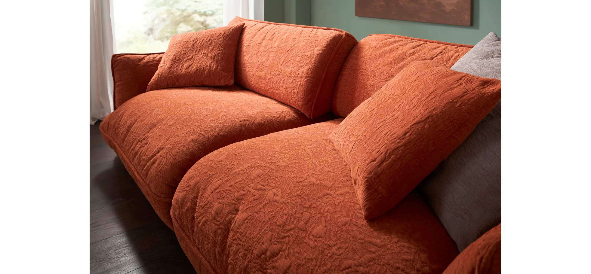 Sofa Fluffy - 4-Sitzer inkl. Rückenlehne verstellbar, Stoff, Kupfer