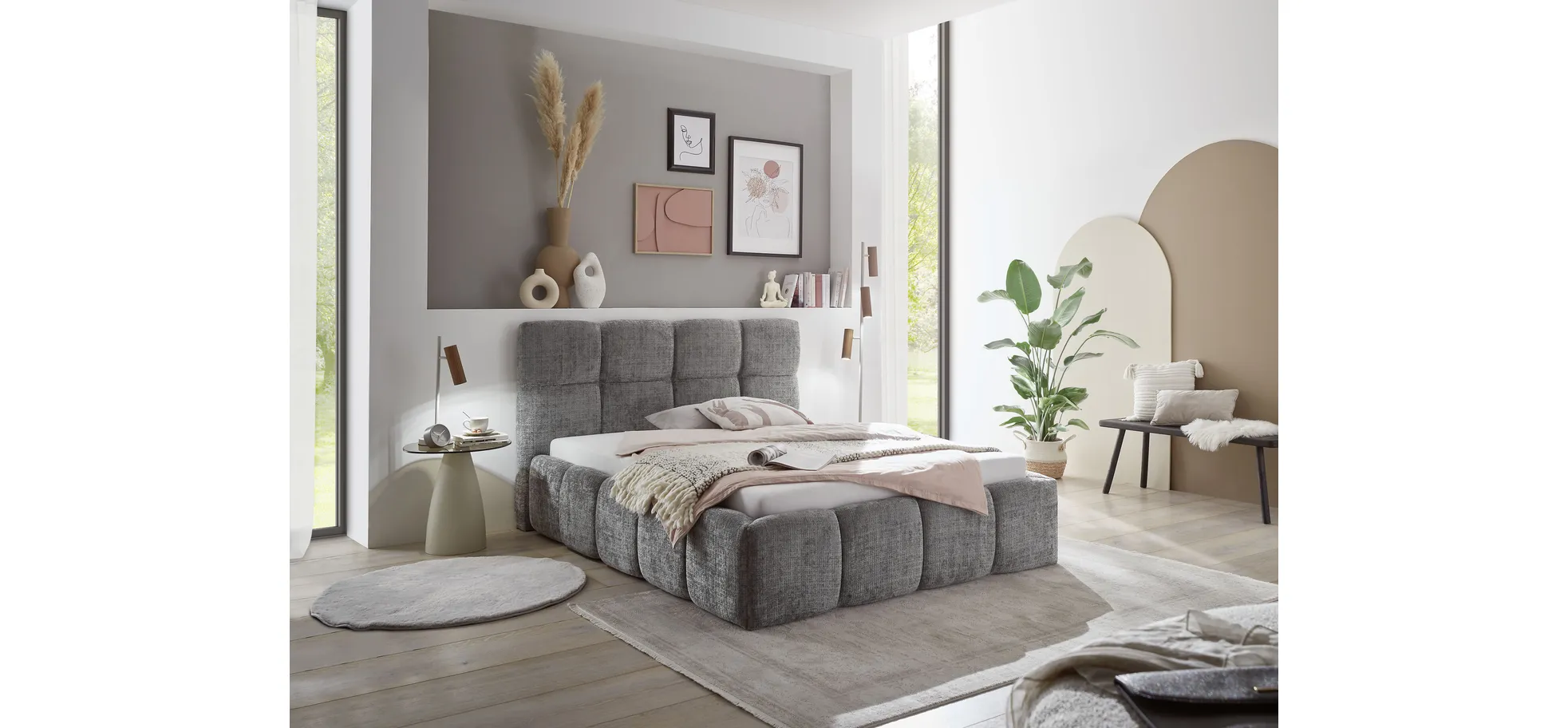 Bettgestell, Stoff Grau  - Sandrin R