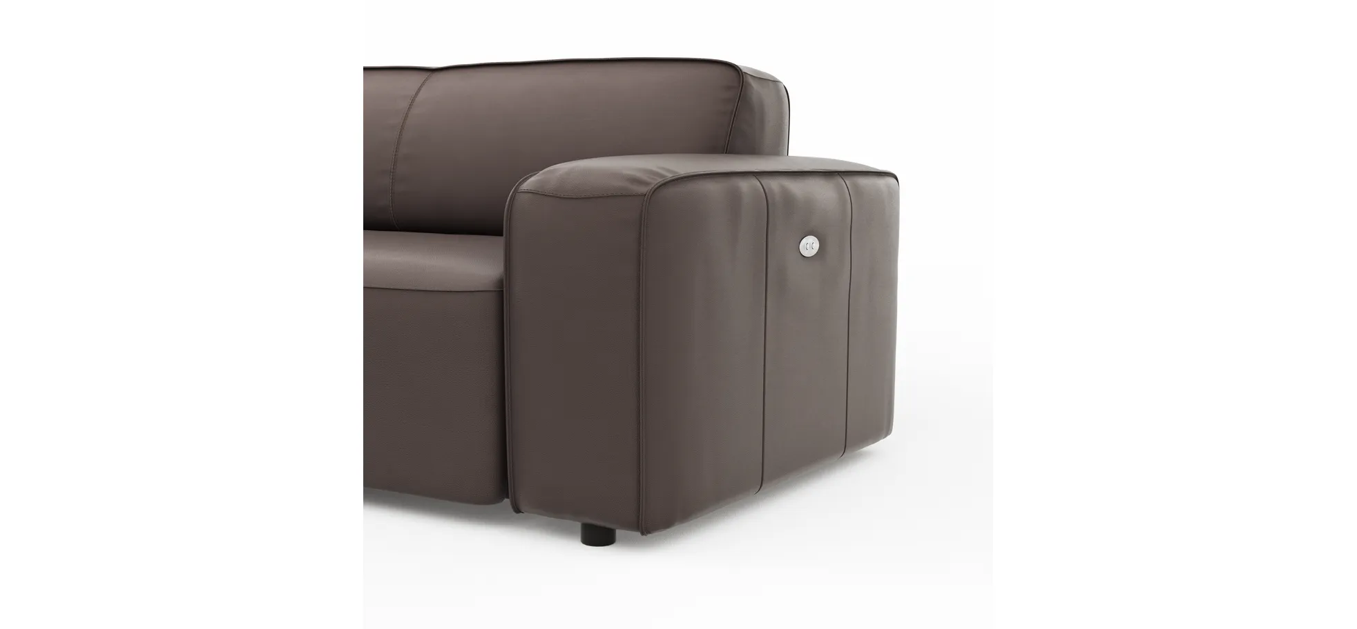 Ecksofa Denver - Longchair links, groß mit 2,5 Sitzer, inkl. Sitzvorzug (motorisch), Leder, Mocca