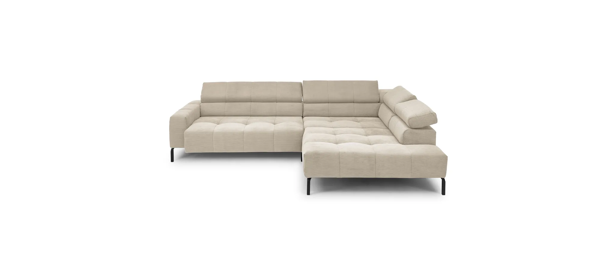   Ecksofa COLLEEN - 2-Sitzer mit Ecke rechts, Sitzvorzug motorisch, Feincord, Sand