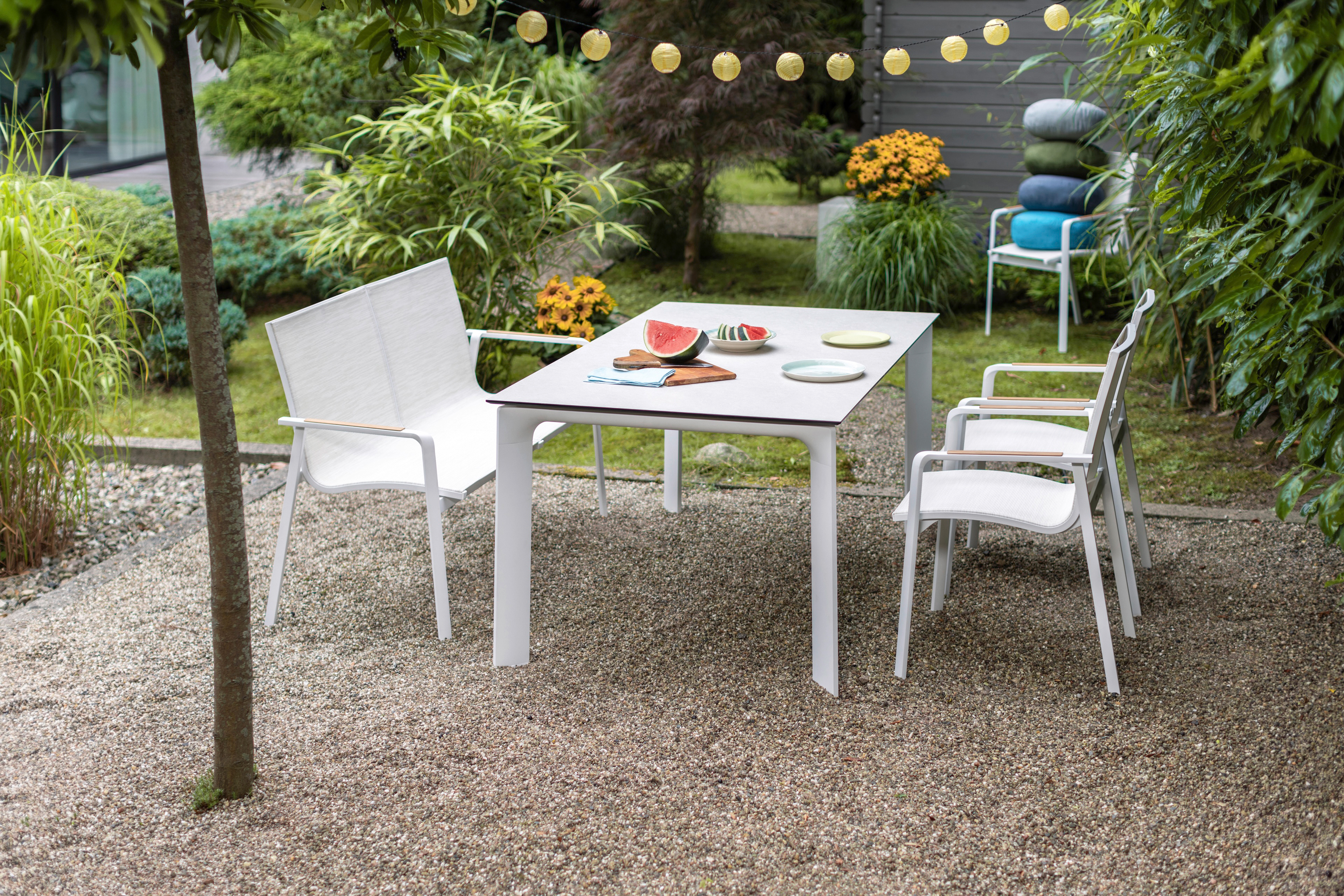 2er-Bank, weiß matt, beige, Outdoor - Diamond