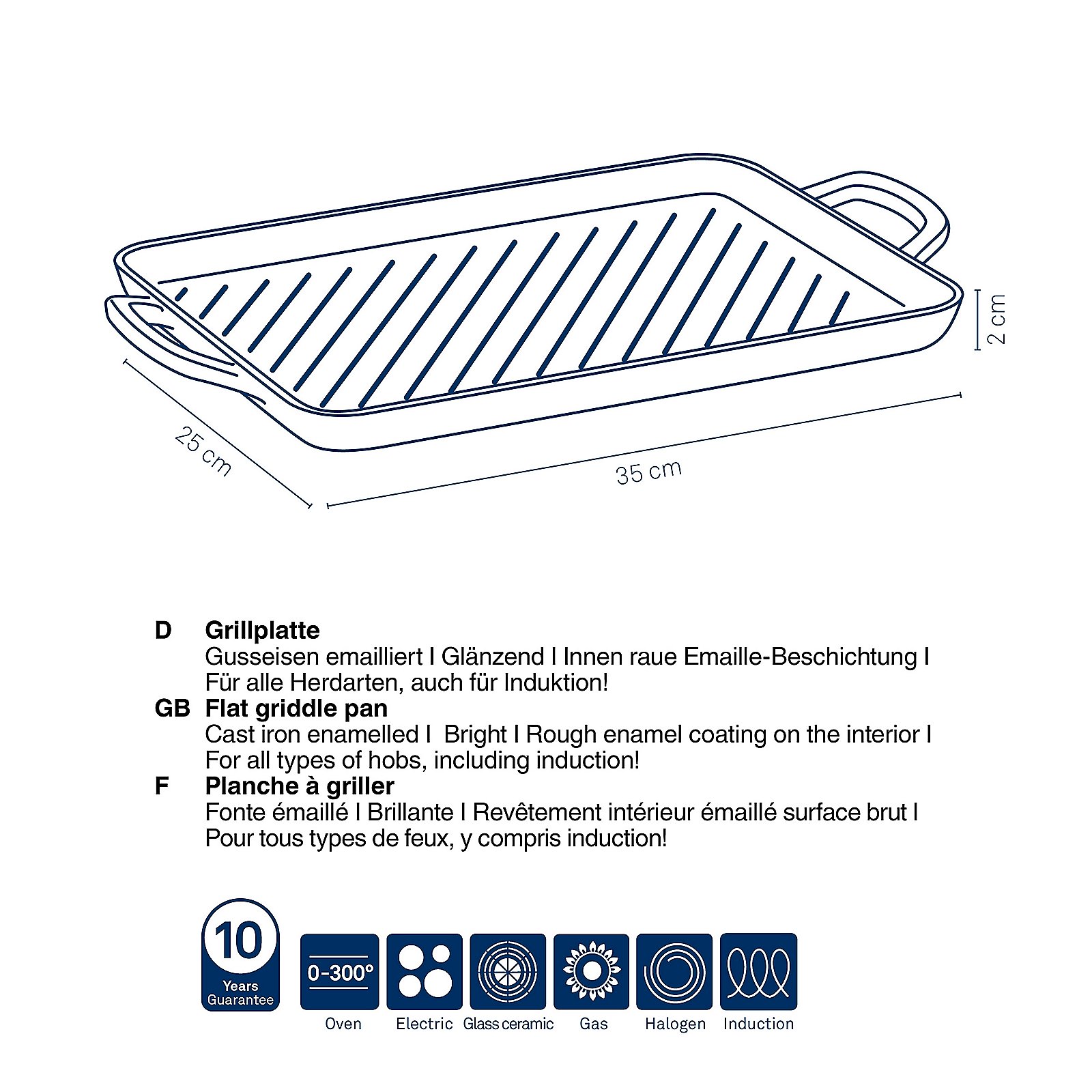 Grillplatte Calido 25x2x35 cm - Gusseisen schwarz