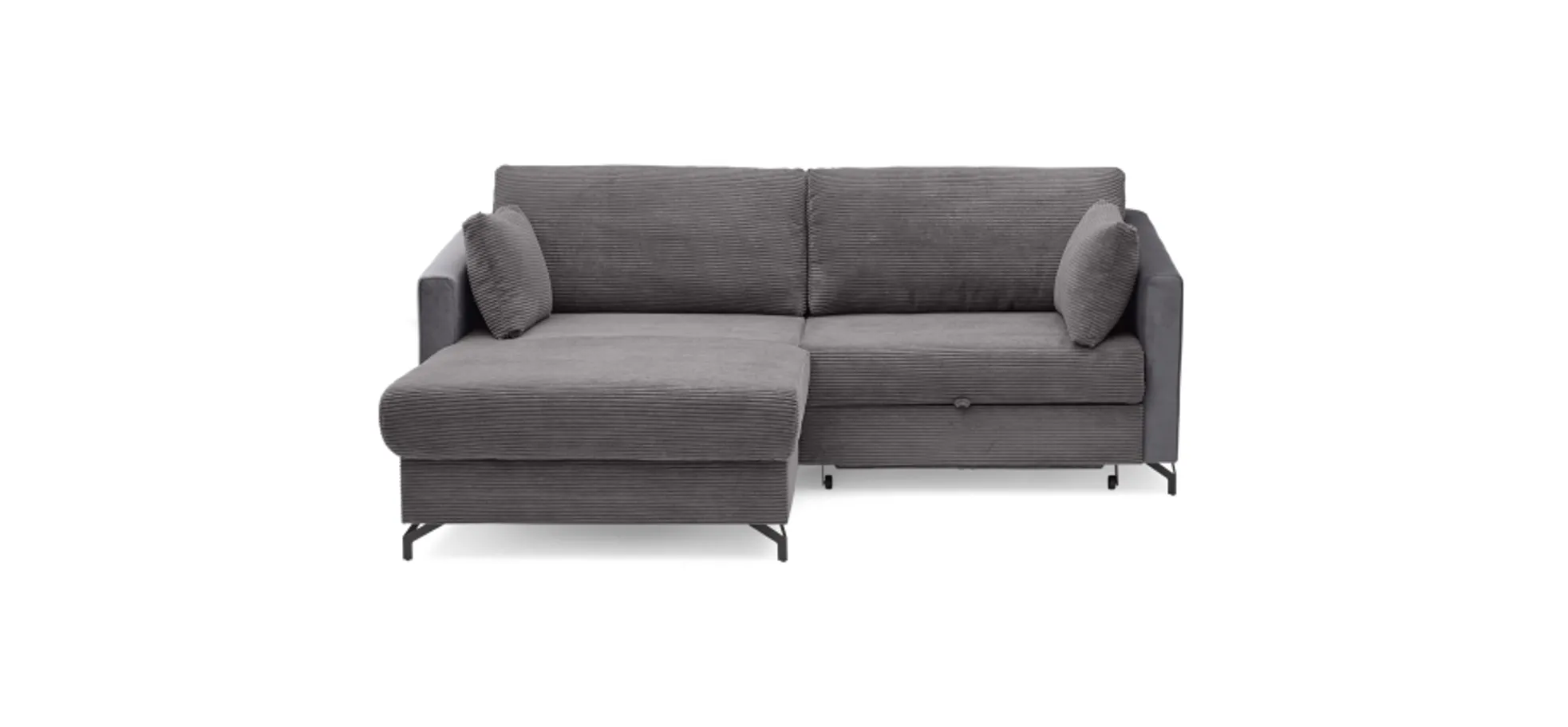 Ecksofa - 1,5-Sitzer, Ecke rechts inkl. Schlaffunktion und Bettkasten, Stoff, Grau