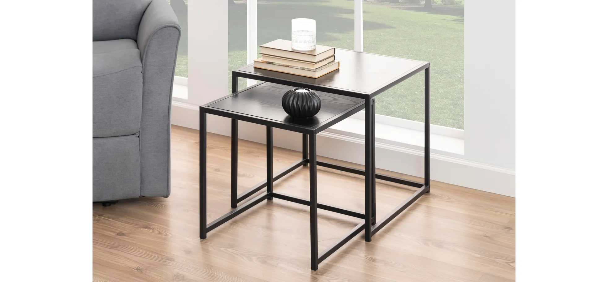 Couchtisch - 2er Set, Esche schwarz, Schwarz 