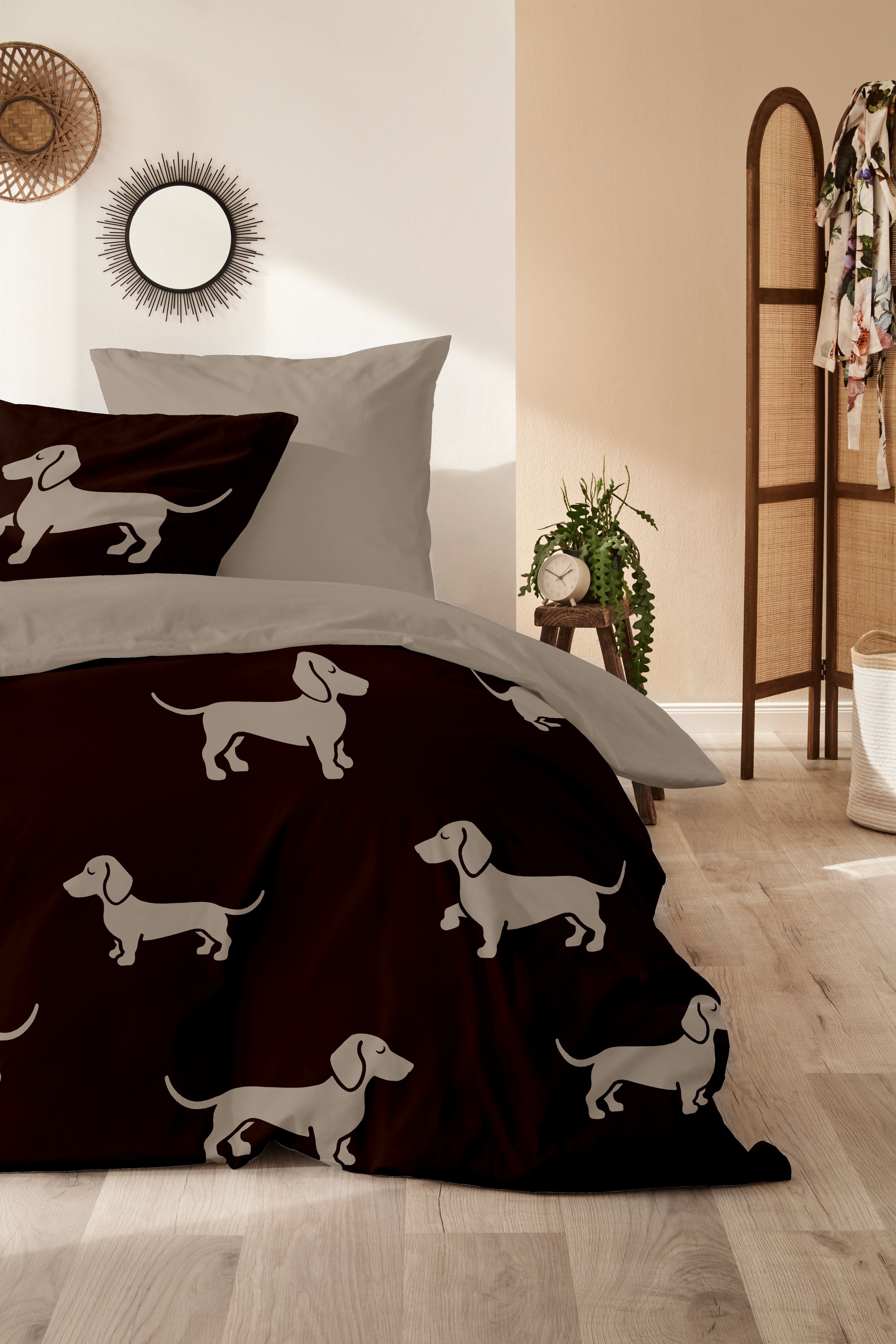 Mako-Satin-Bettwäsche, 155x220cm, braun-beige - 100% Baumwolle
