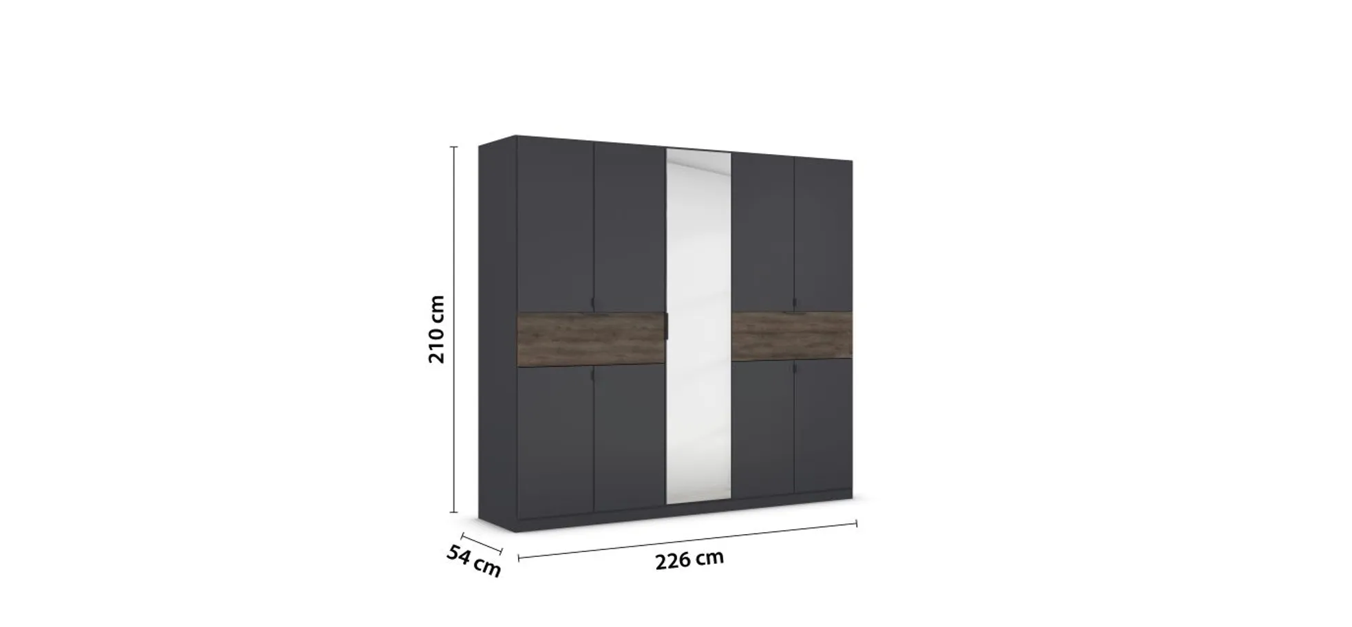 Drehtürenschrank- B ca. 226 cm, Dunkelgrau, Eiche Dunkel, Spiegel