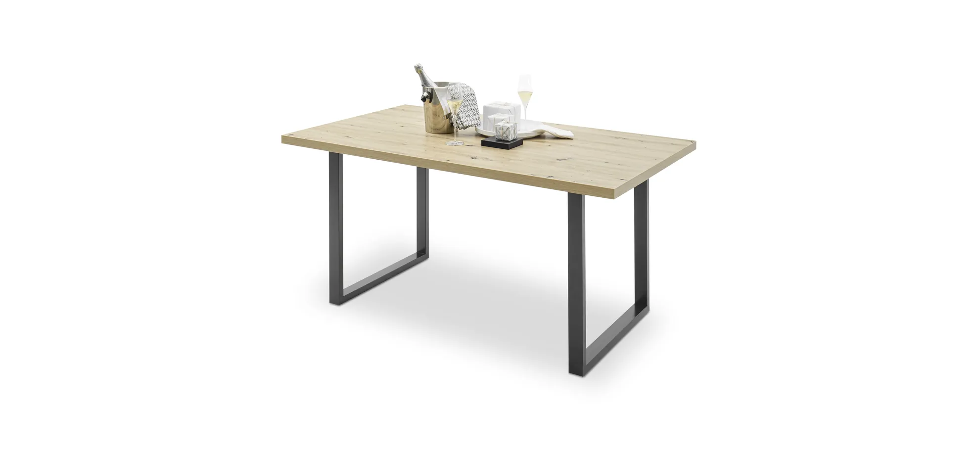 Esstisch - LB ca. 160x90 cm, Eiche Nachbildung, Schwarz