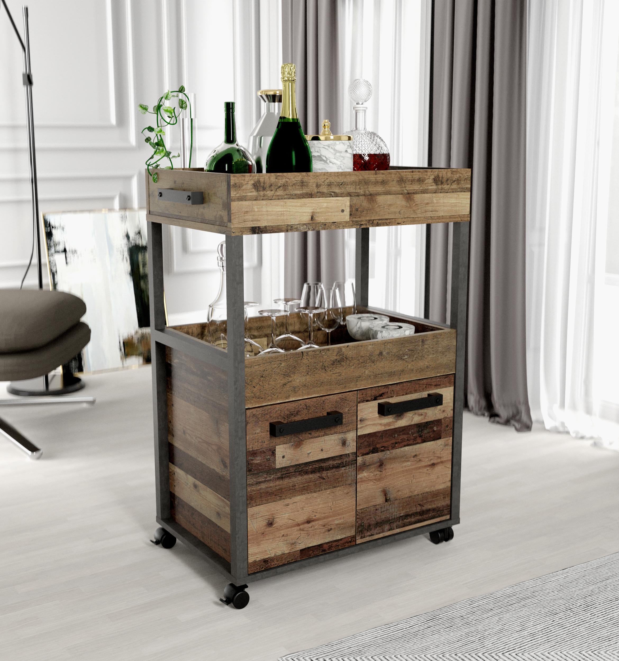 Minibar, Old Wood Vintage, Dunkelgrau - Franka