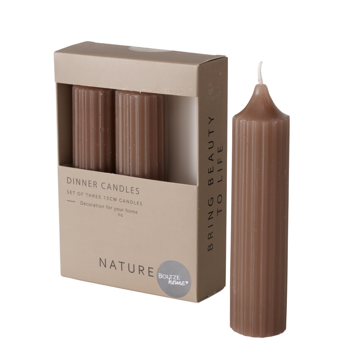 Stabkerze Riffly, 3 tlg. - H 15,00 cm, D 3,50 cm, Paraffin, taupe