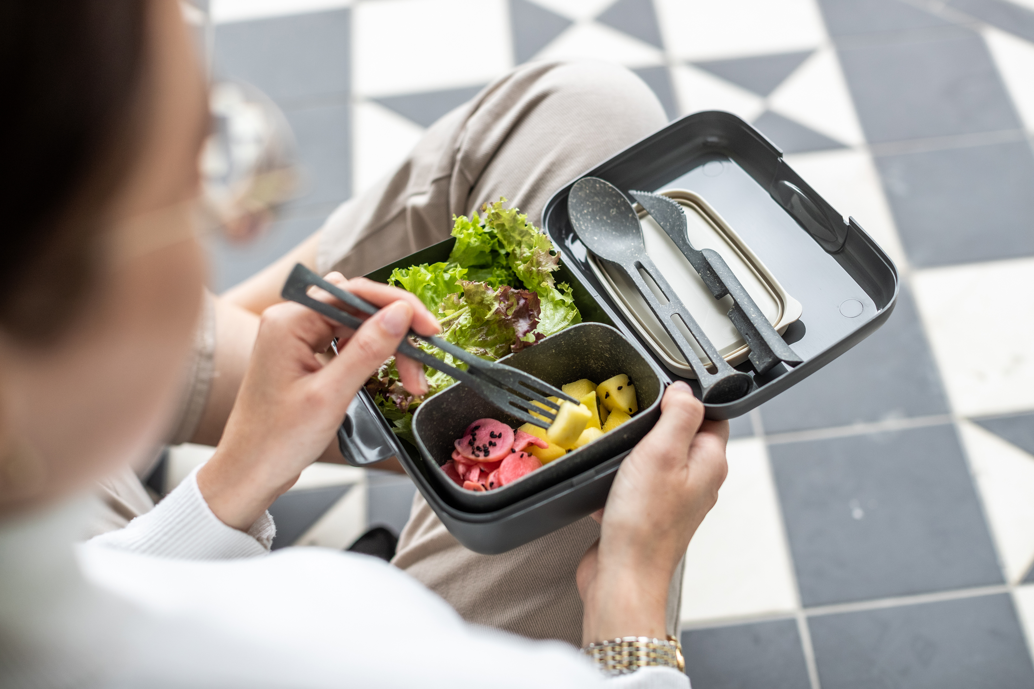 Lunchbox-Set inkl. Besteck-Set, nature ash grey - Umweltfreundlich, Lebensmittelecht,100%CO2-neutral