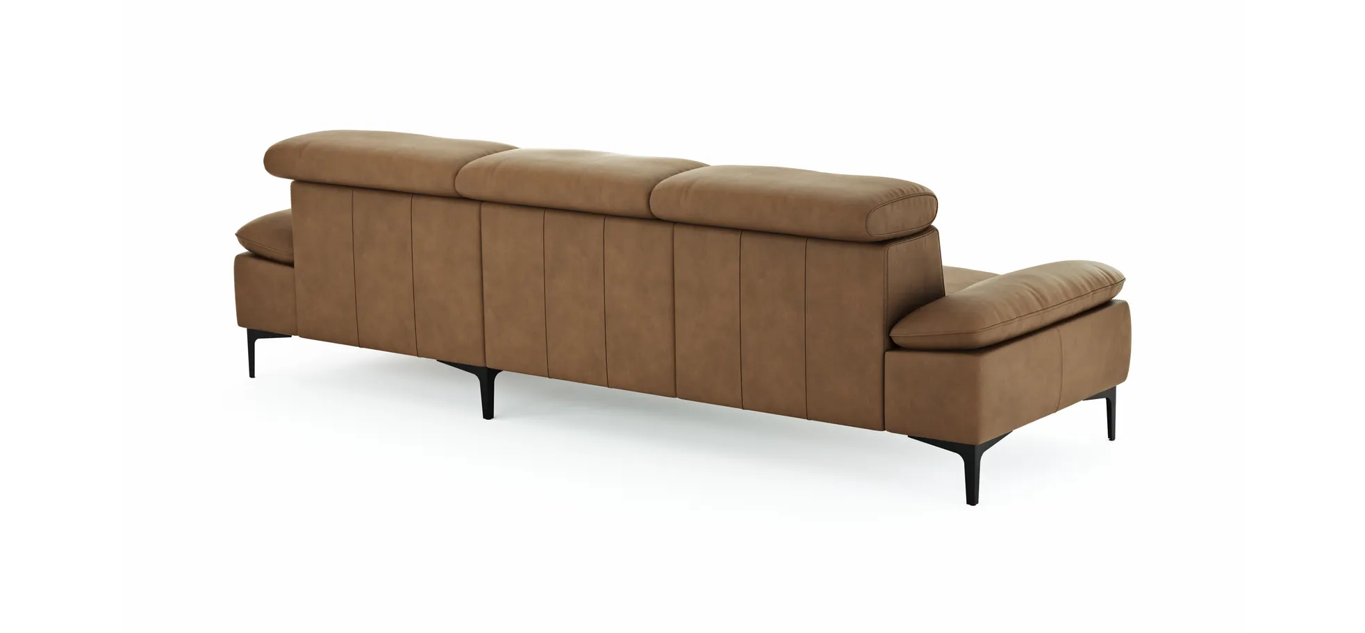Ecksofa Felipa - 2,5-Sitzer mit Longchair rechts inkl. Kopfteil verstellbar, Leder, Cognac