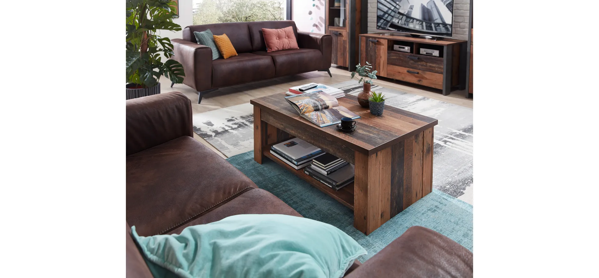 Couchtisch FEA - höhenverstellbar, LB ca. 110x65 cm, Old-Wood Vintage Dekor