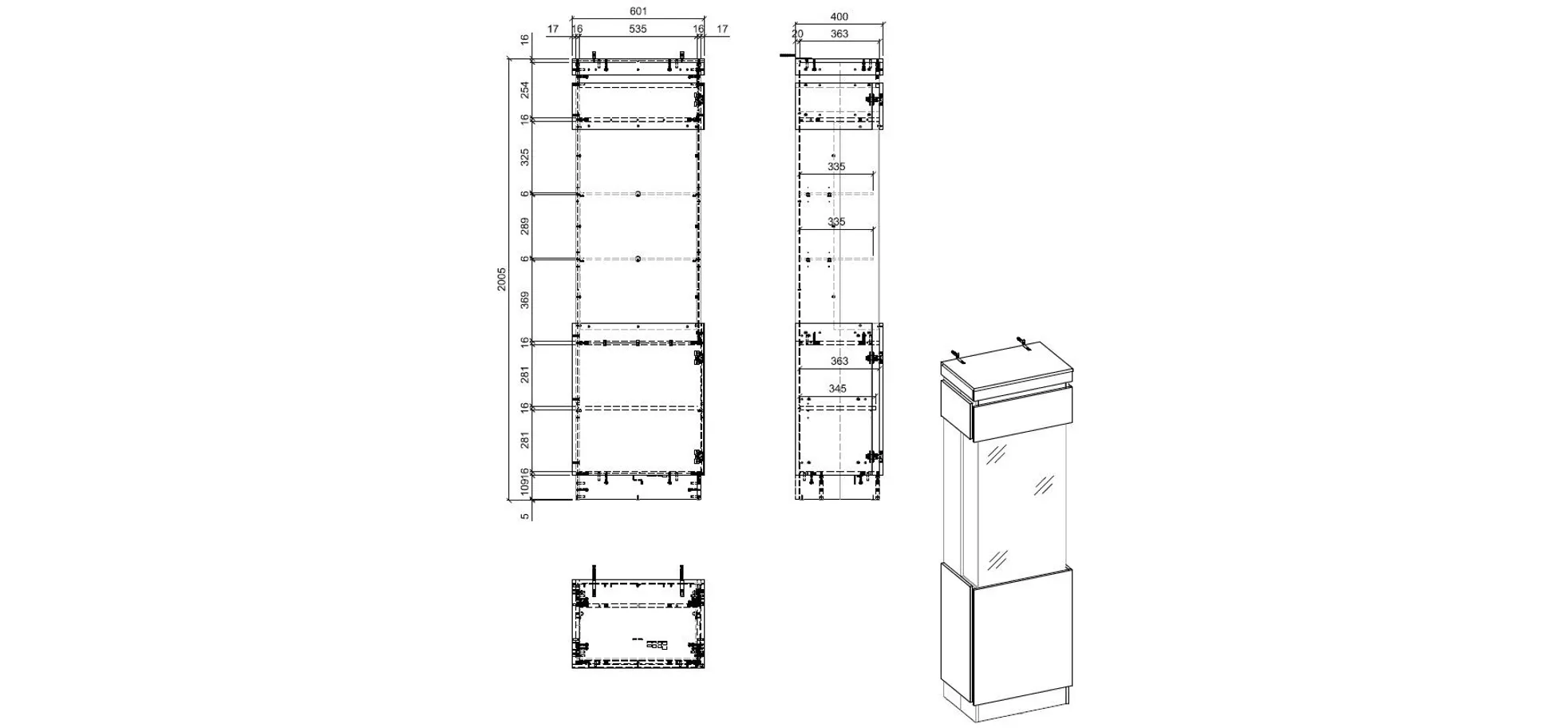 Vitrine- Eiche Dekor, Dunkelgrau