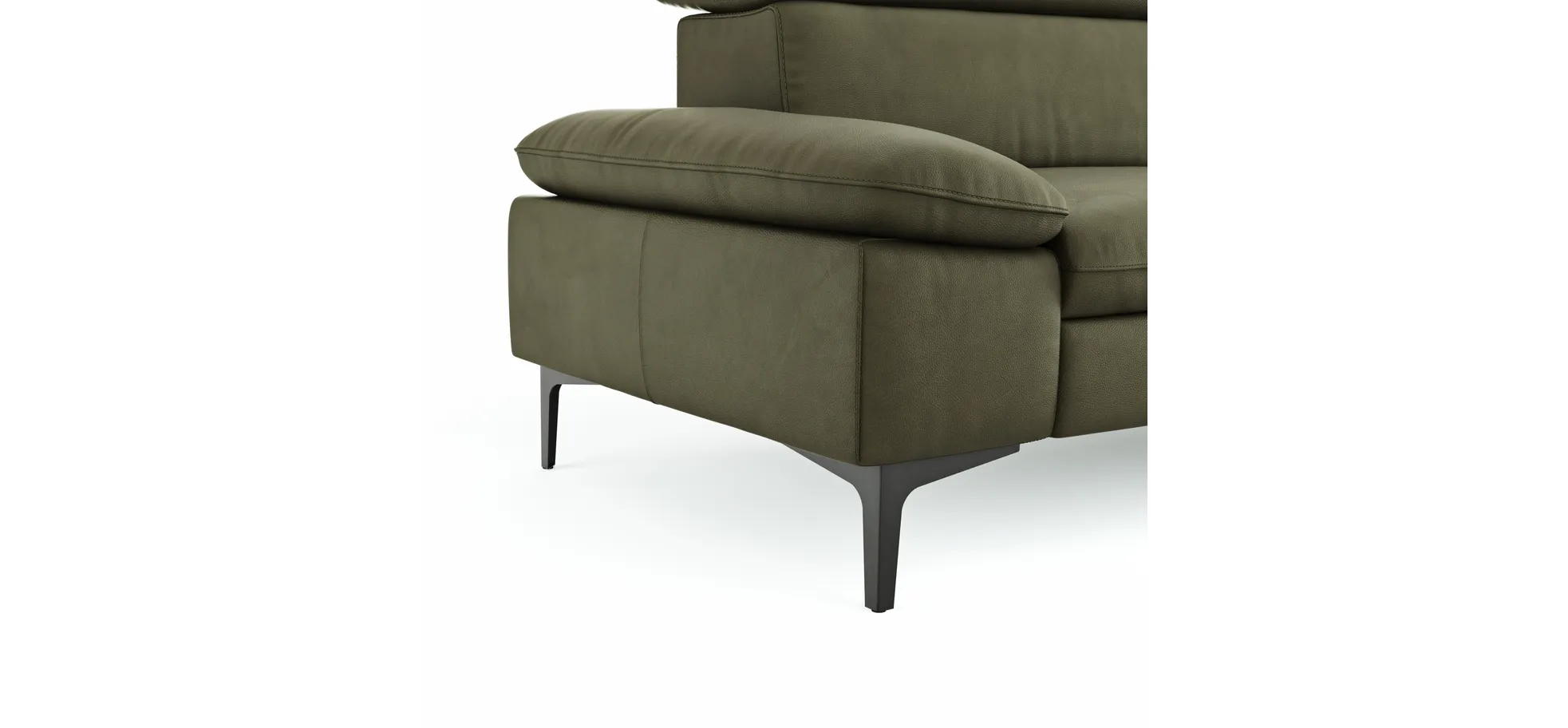 Sofa Felipa - 3-Sitzer inkl. Kopfteil verstellbar, Leder, Olive