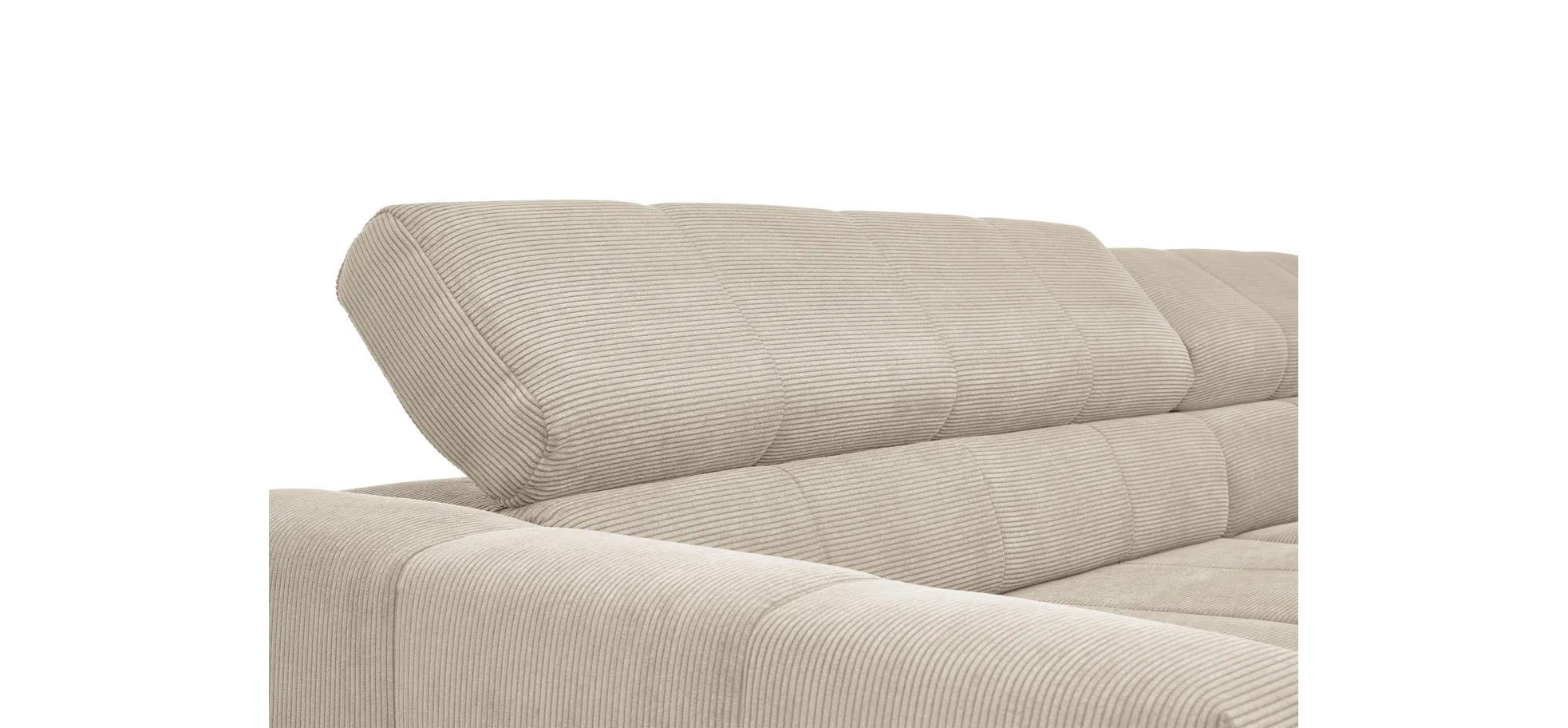   Ecksofa COLLEEN - 2-Sitzer mit Ecke rechts, Sitzvorzug motorisch, Feincord, Sand