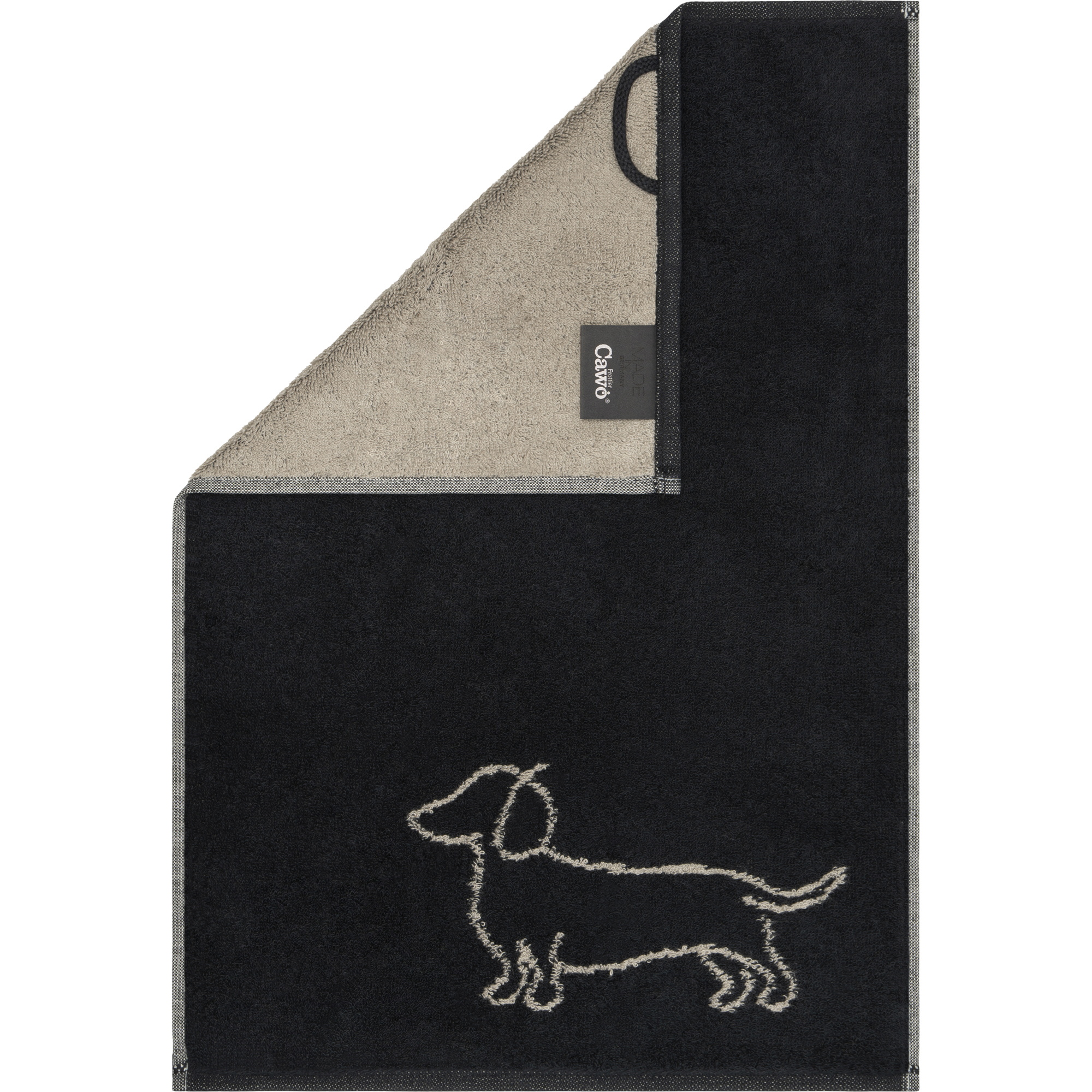 Gästetuch Dackel, ca. 30x50cm, schwarz/beige - We love Dogs