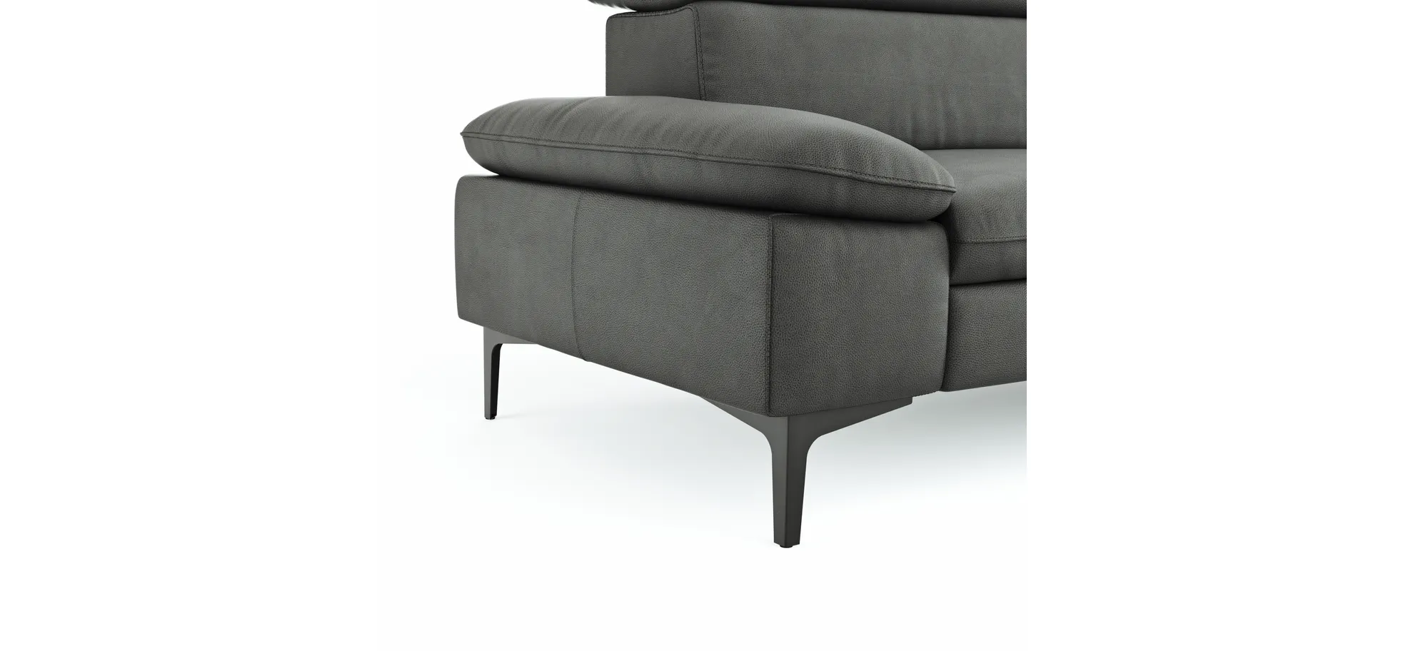 Ecksofa Felipa - 2,5-Sitzer mit Longchair rechts inkl. Kopfteil verstellbar, Leder, Grau