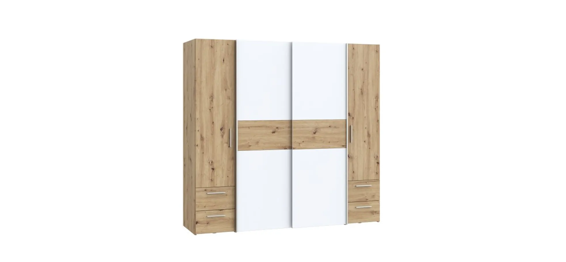 Schwebe-/Drehtürenschrank FENNA - B. ca. 200 cm, Eiche Dekor, Weiß