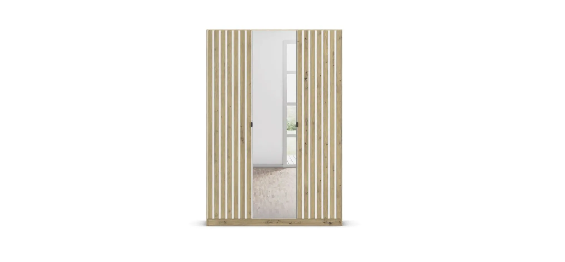 Drehtürenschrank RUERTO- B ca. 136 cm, Eiche Dekor, Weiß, Paneel, Eiche Dekor, Spiegel