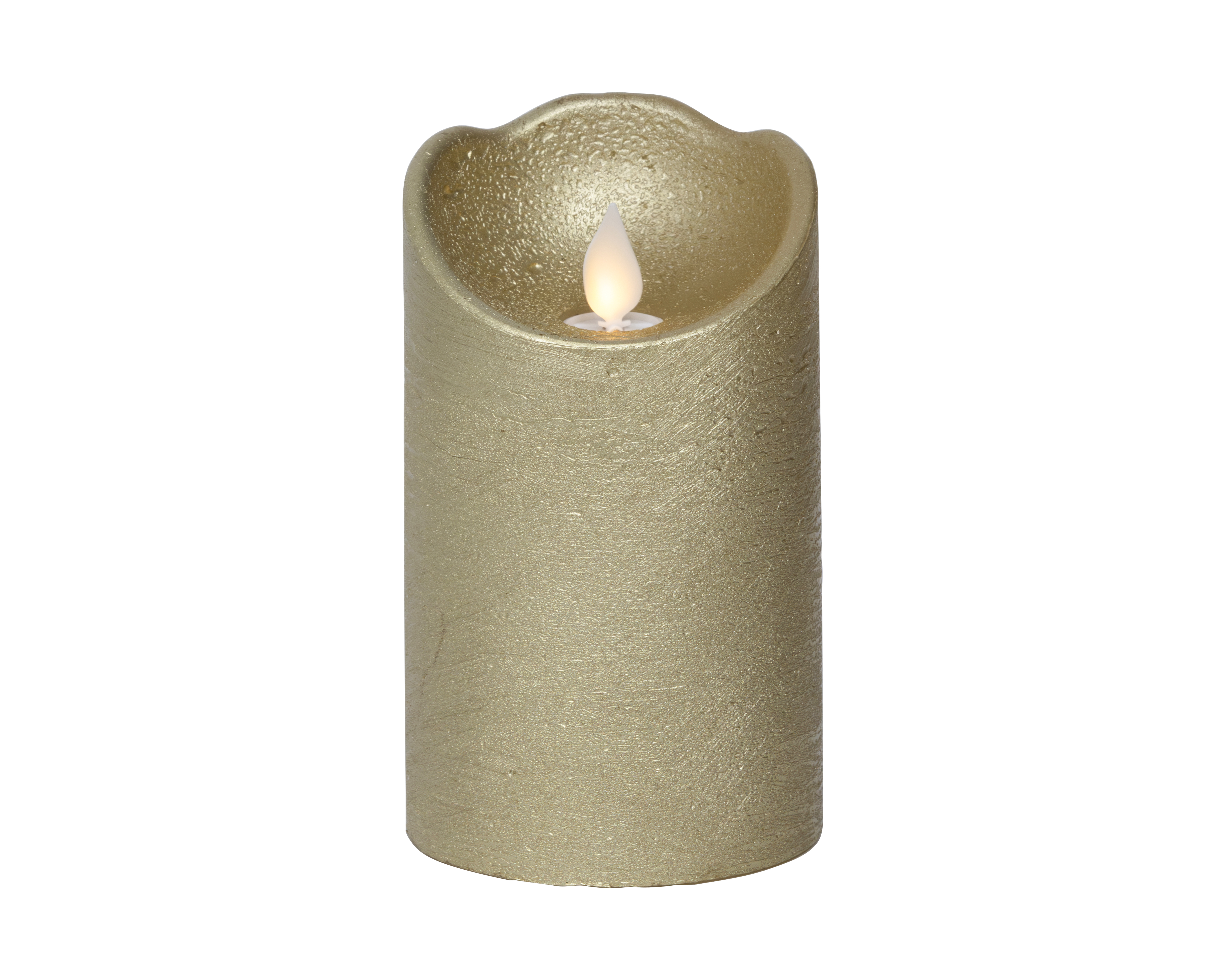LED Flackerkerze - gold/warmes weiss, Wachs, Ø7.5-H12.5cm-1L
