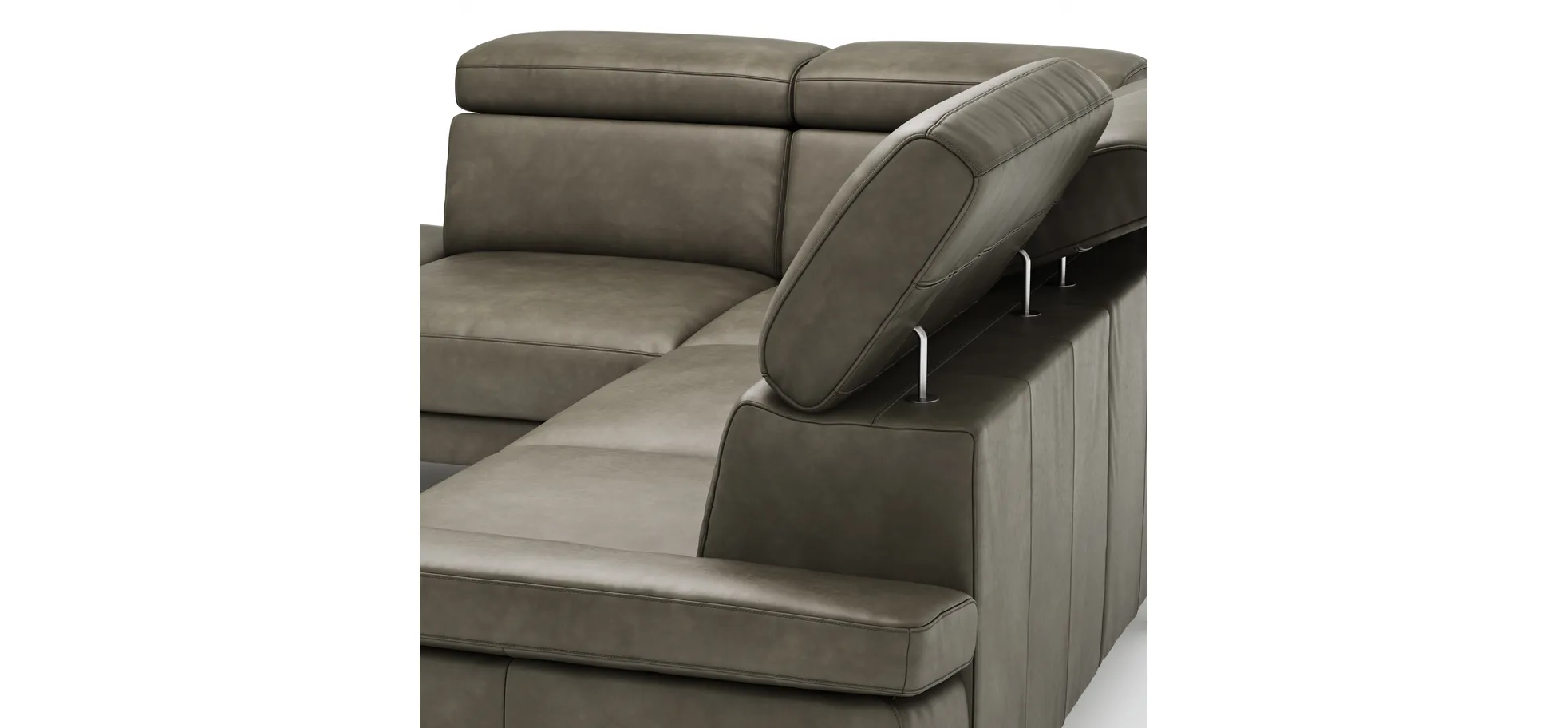 Ecksofa Hudson - Ecke links mit 2,5-Sitzer inkl. Kopfteil verstellbar, Leder, Braungrün