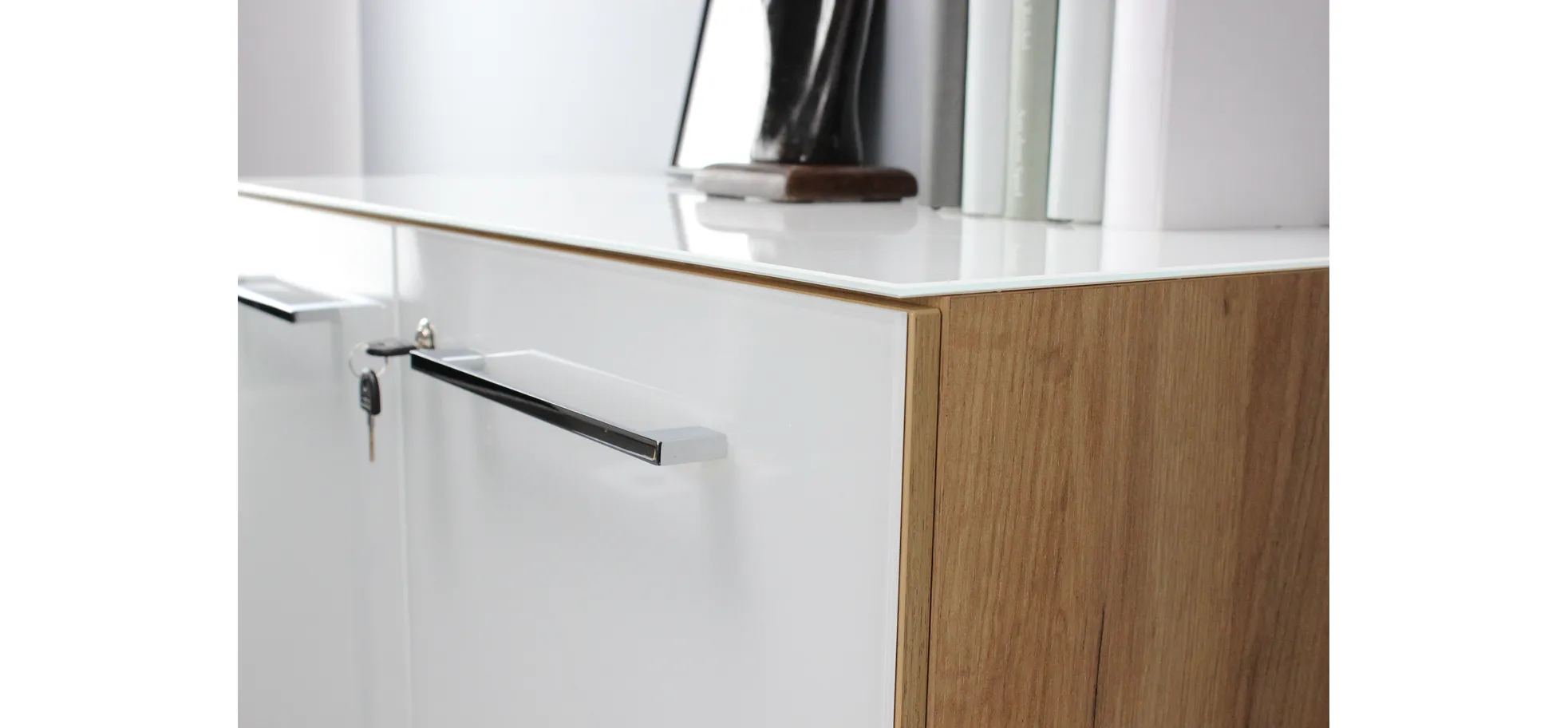 Aktenschrank GWEN - B ca. 80 cm, Eiche Nachbildung, Weiß