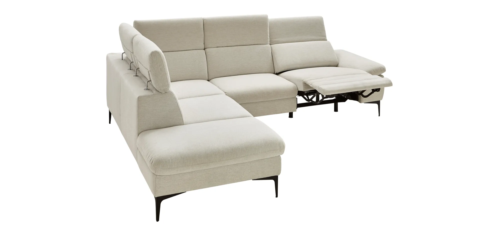 Ecksofa Felipa - Ecke links mit 2,5-Sitzer inkl. Relaxfunktion (motorisch) und Kopfteil verstellbar, Stoff, Natur