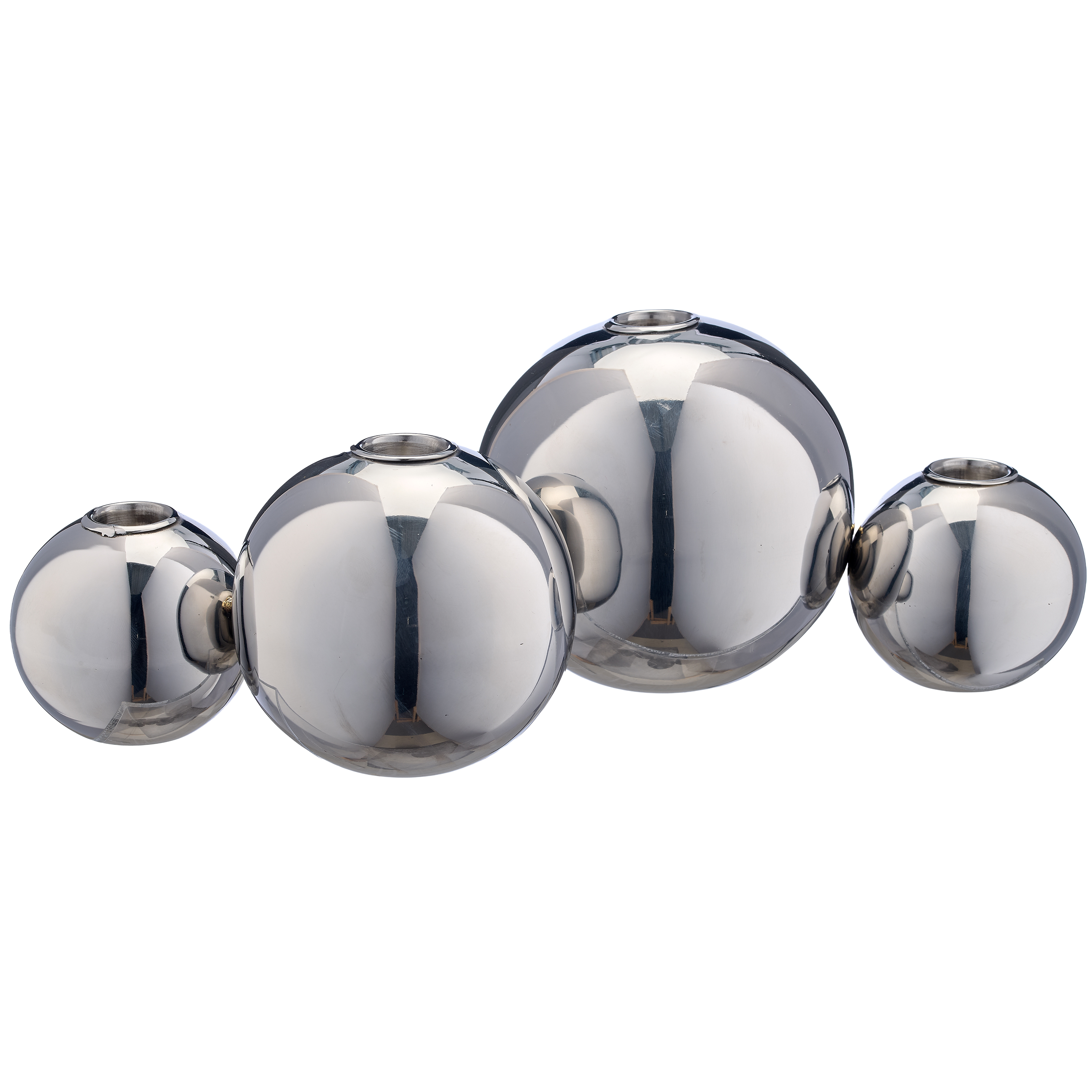 Kerzenhalter, 4-tlg., kugelförmig, silber - Einzeln: ca. Ø 10, Ø 9, Ø 7, Ø 7cm