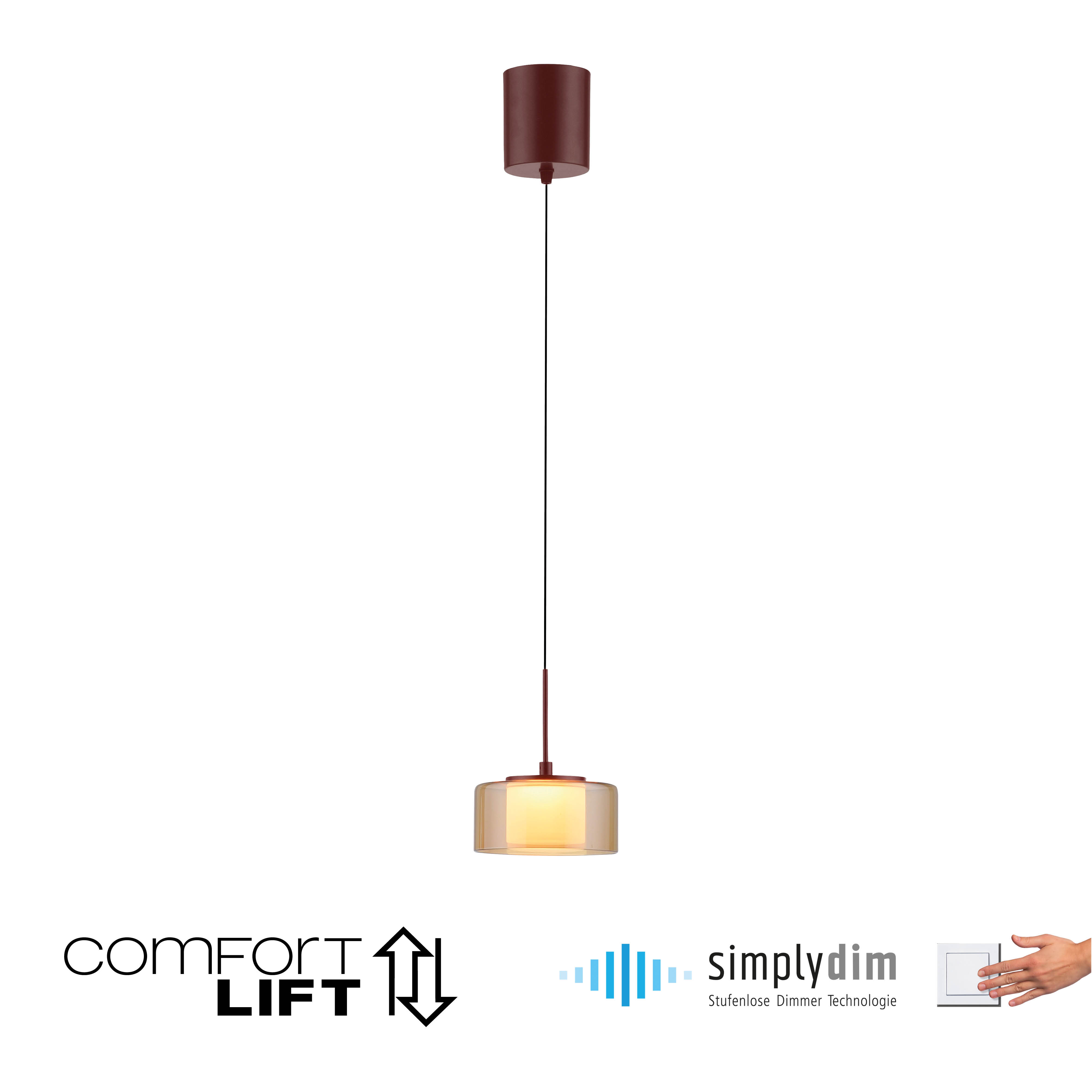 Pendelleuchte RIKA - braun, inkl. Comfort Lift