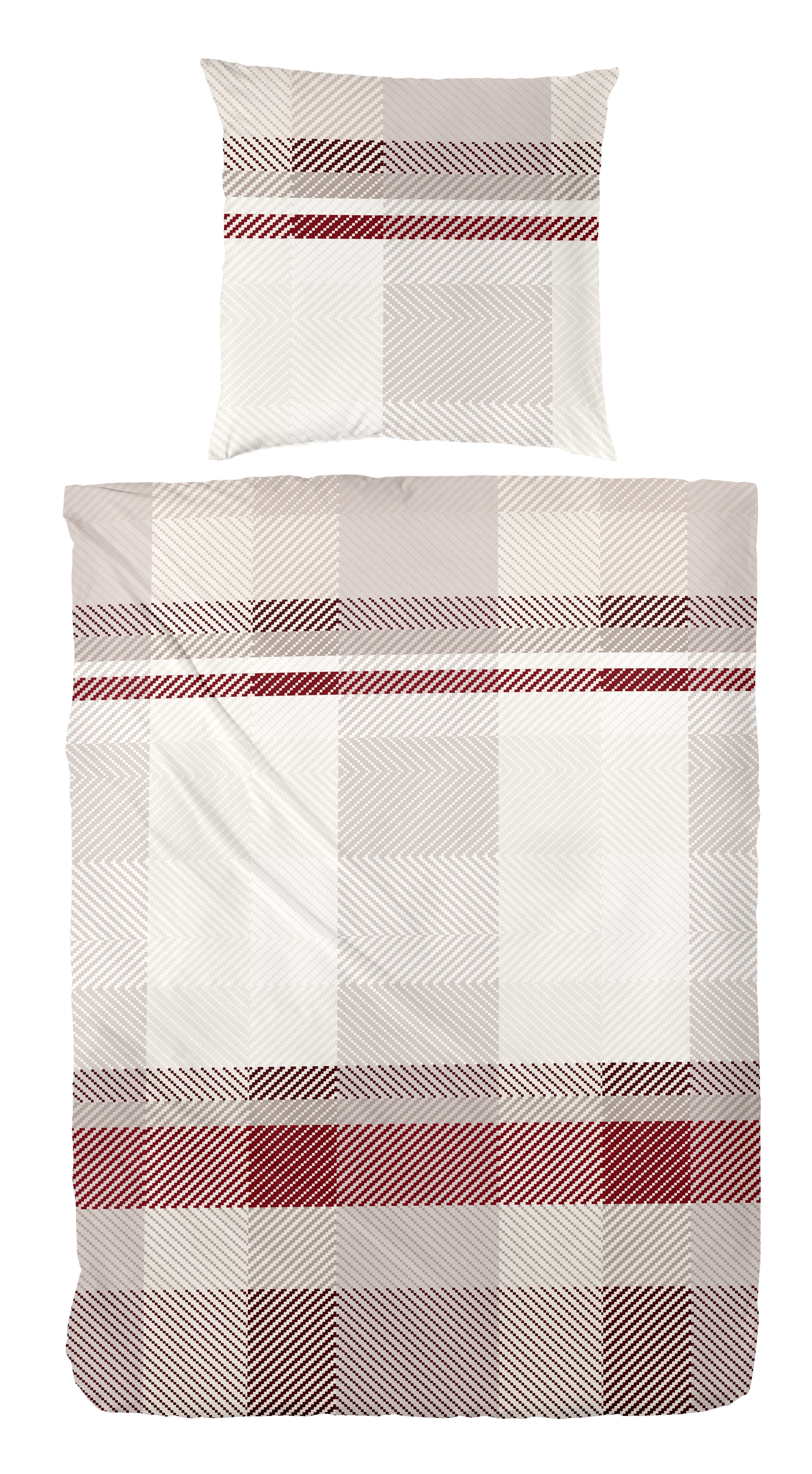 Edelflanell-Bettwäsche, 155x220cm, beige-rot - 100% Baumwolle