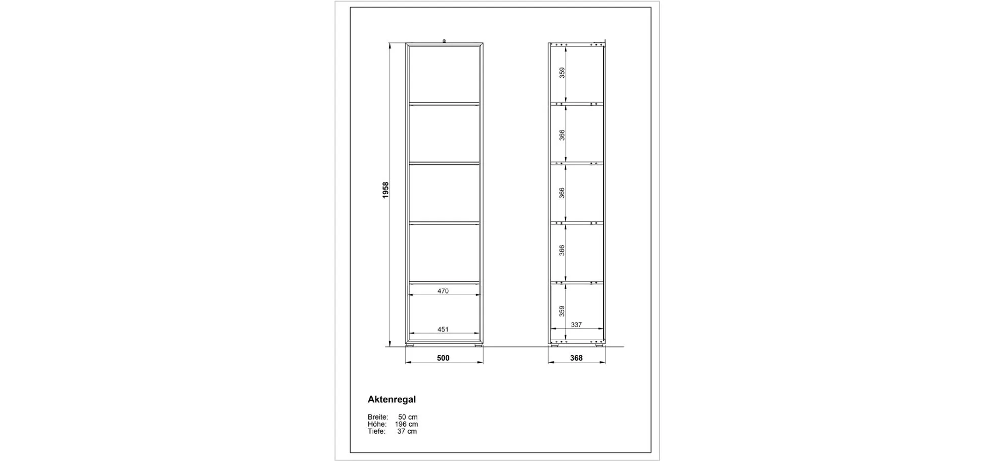 Aktenregal GWEN - B/H/T ca. 50x196x37 cm, Eiche Dekor