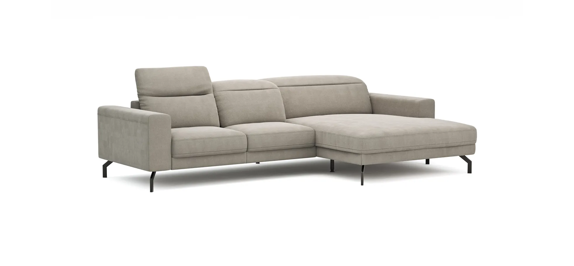 Ecksofa Rockport B - 2,5-Sitzer mit Longchair rechts inkl. Kopfteil/Sitztiefe verstellbar, Stoff, Khaki