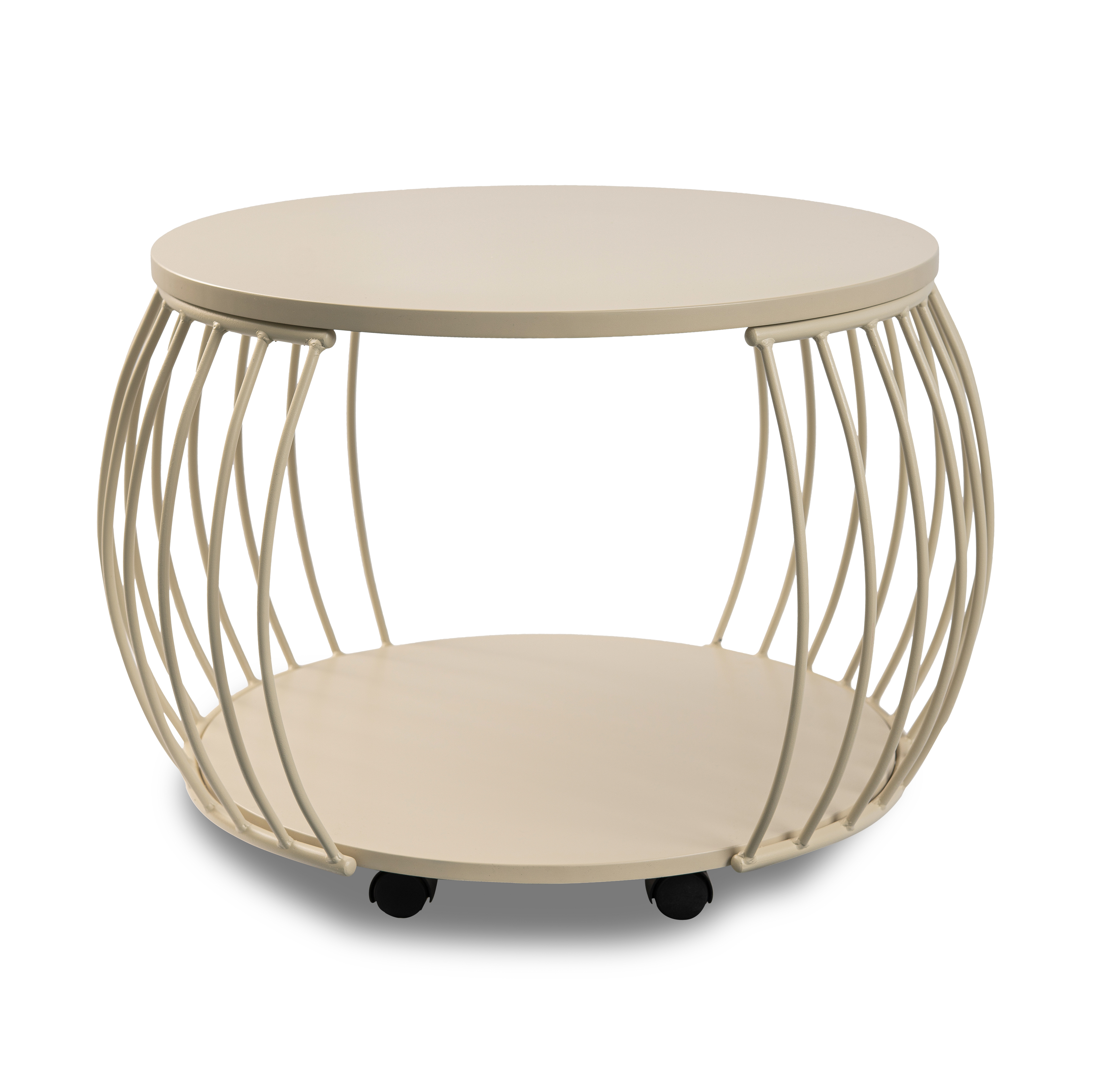 Couchtisch, rund, cremeweiß, auf Rollen - Millane