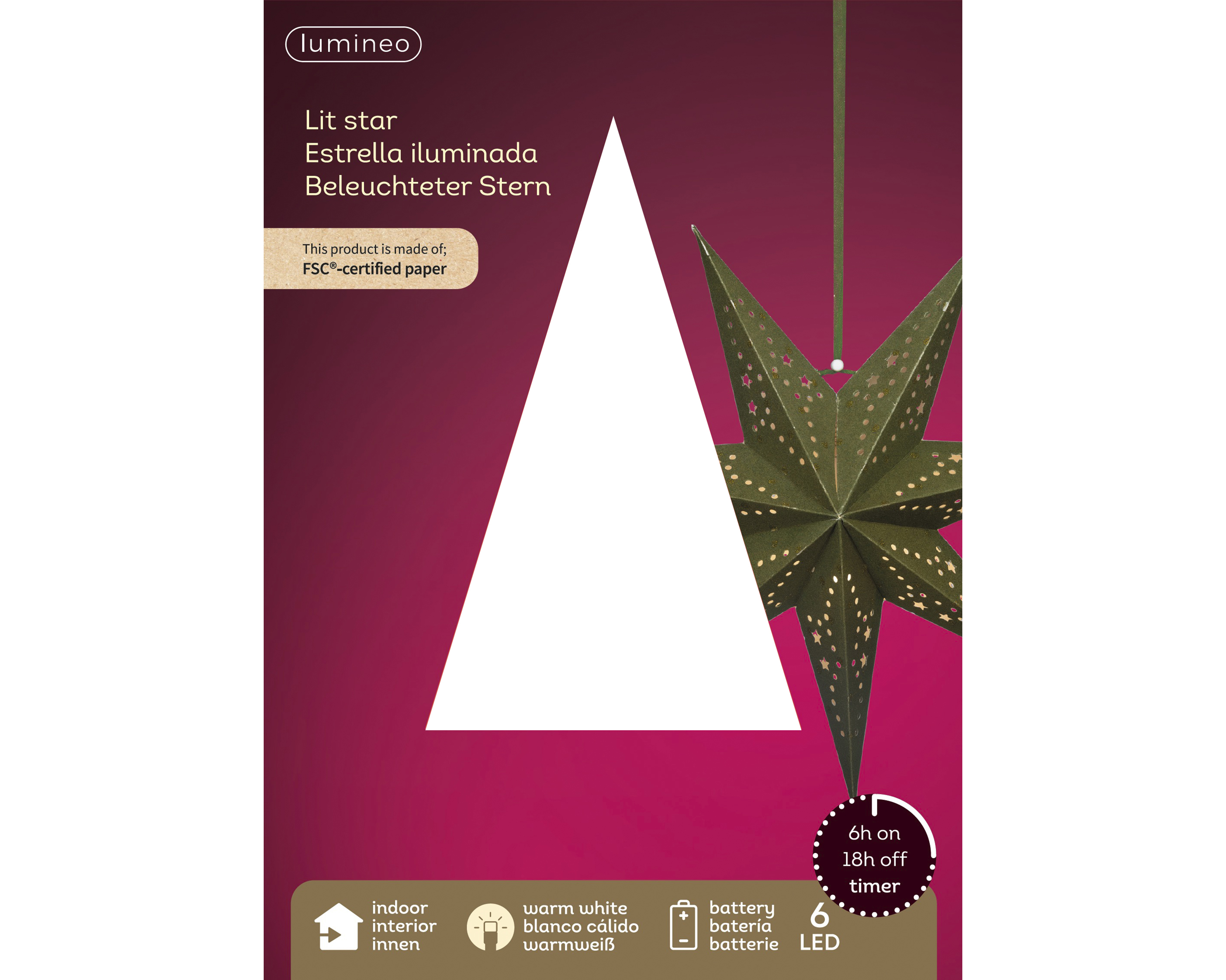 LED Stern - grün/warmes weiss, Papier, Ø38-L18.5cm-6L