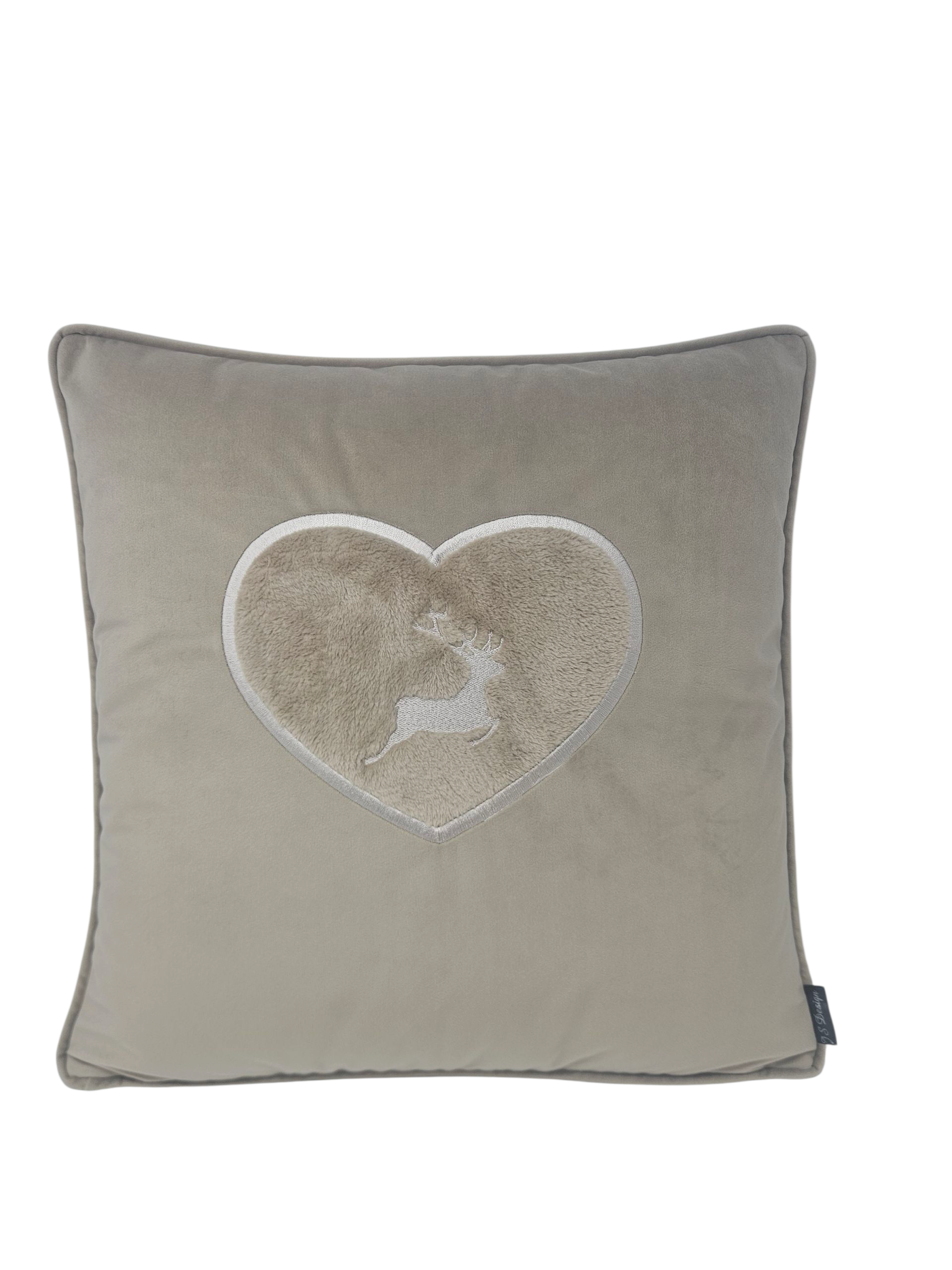 Kissenhülle Scala 45x45cm - Herz/Hirsch, taupe